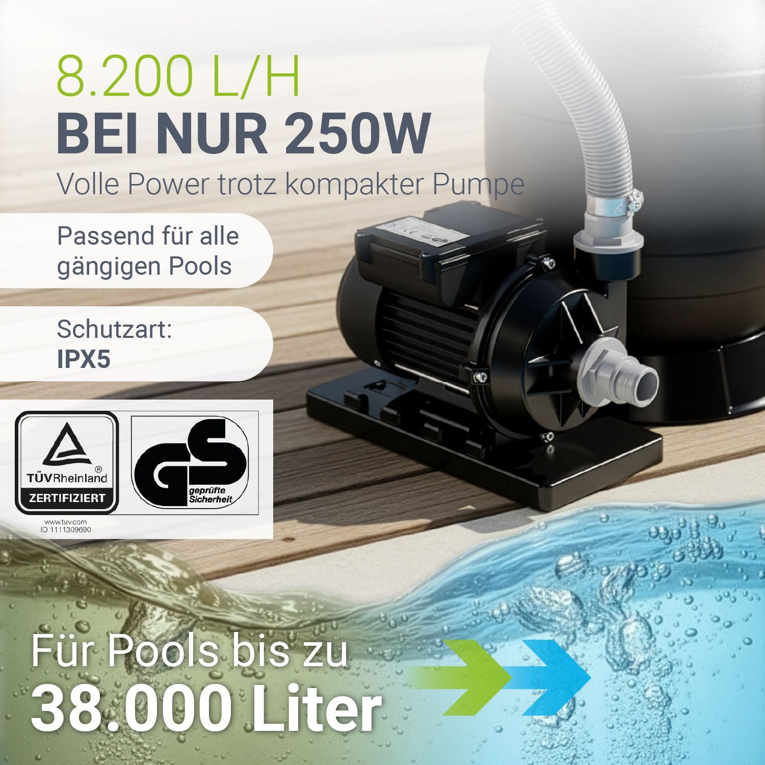 Juskys Sandfilteranlage, 7-Wege-Ventil und Filterbälle, bis 38,000l Pools, inkl. 2in1 Adapter