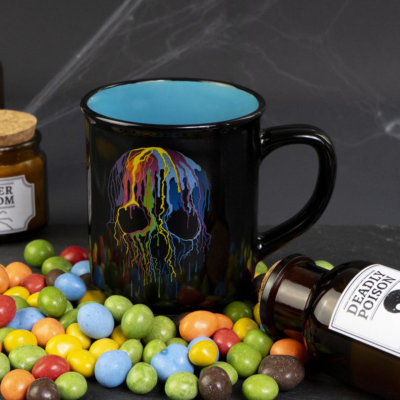 Geda Labels GmbH Tasse Skull Neon Emaille-Optik 400ml, 1-tlg., Keramik, Schwarz, 400ml, spülmaschinengeeignet