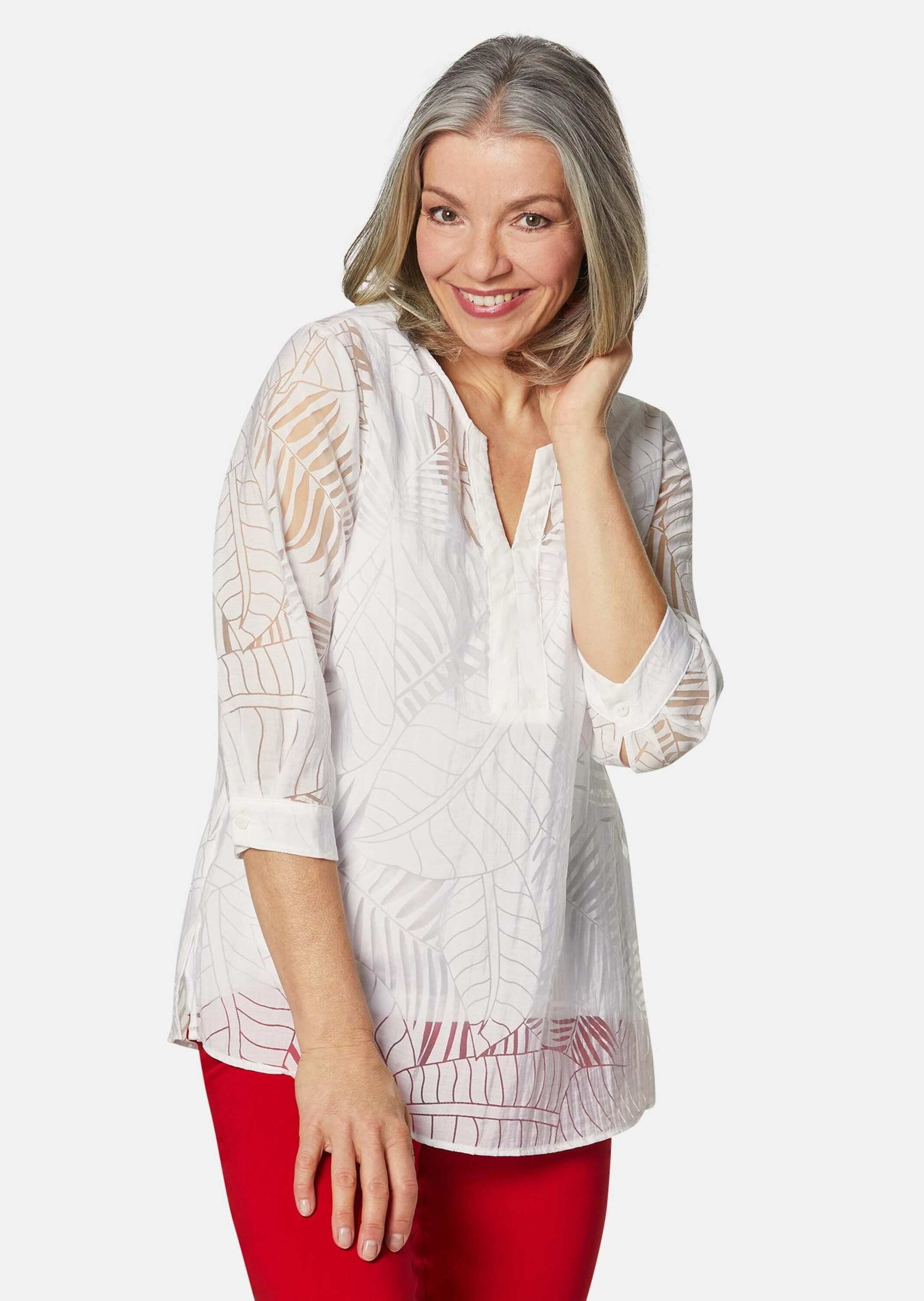 GOLDNER Klassische Bluse Leger geschnittene Ausbrennerbluse günstig online kaufen