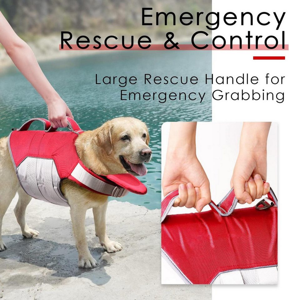 Thumbnail - ThinkPet Schutzkragen Hund Schwimmweste Einstellbar Lifesaver Auftrieb Reflektierend Rot