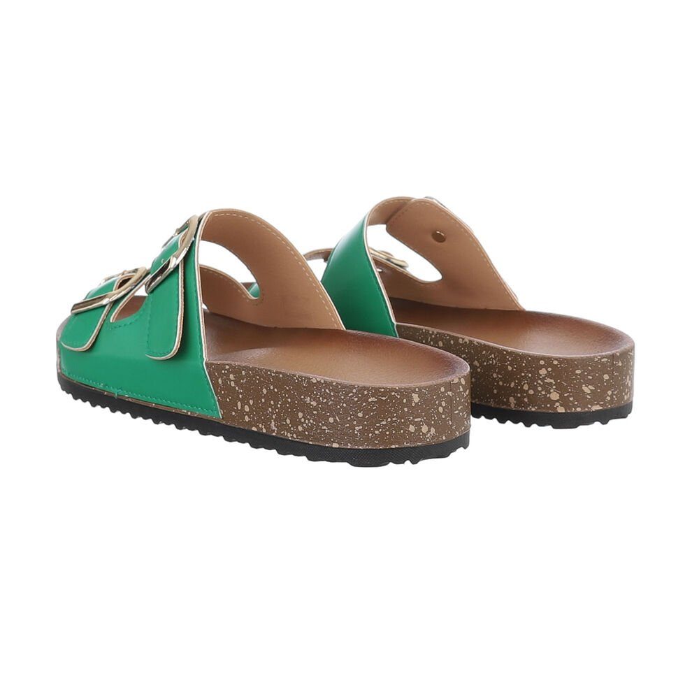 Ital-Design Damen Mules Freizeit Pantolette Flach Pantoletten in Grün