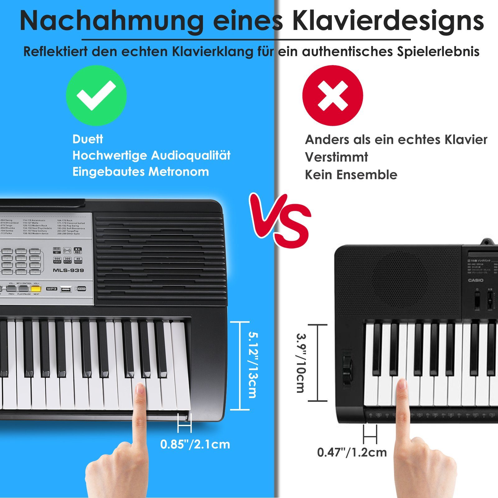 TLGREEN Digitalpiano Keyboard Piano, Digital Klavier 61 Tasten, E-Piano Tastatur, Stagepiano, Home-Keyboard, für Anfänger