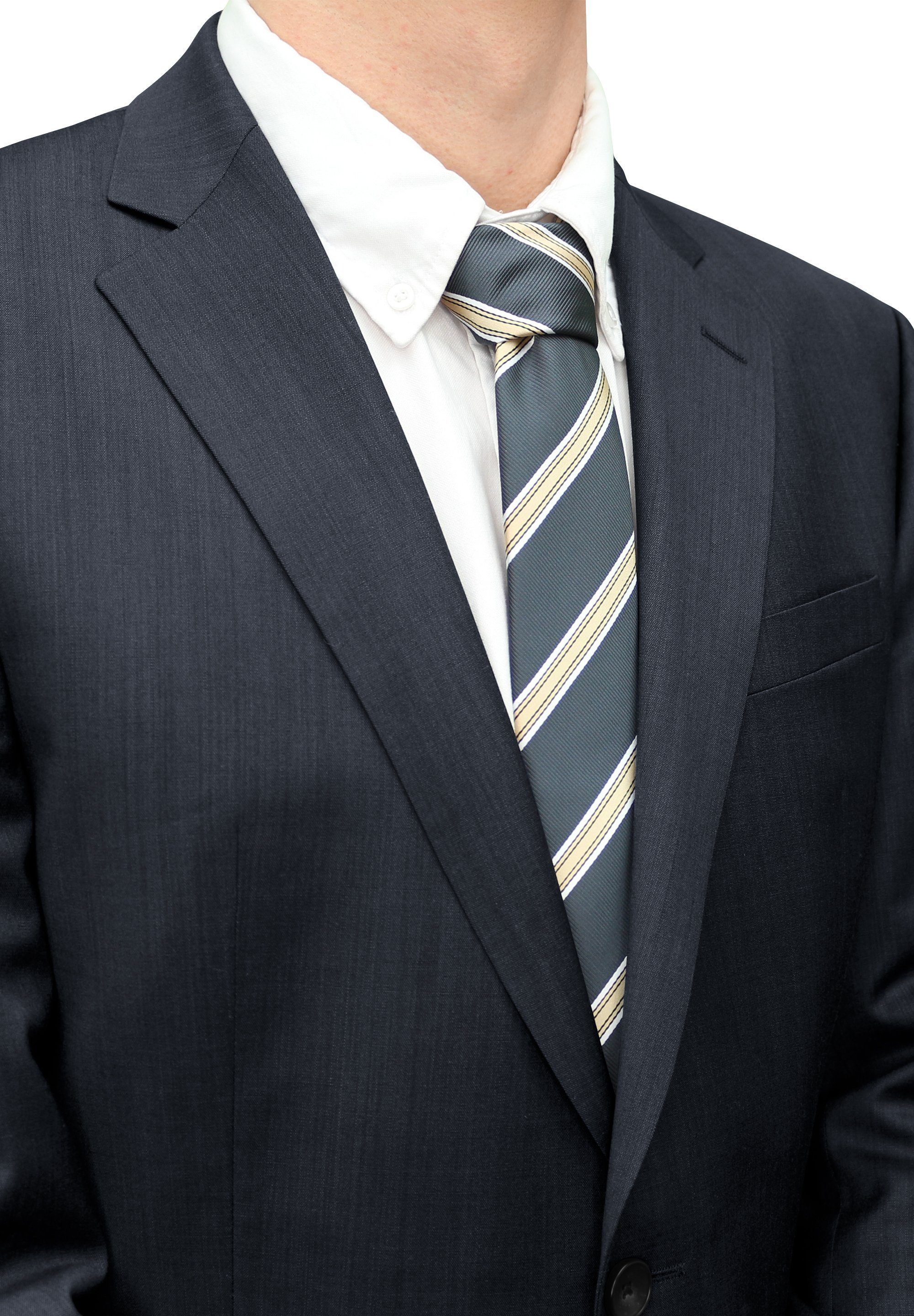 gestreifte mit (ohne Herren (6cm), Krawatte Breite Box, oder 8cm 6cm Farini Krawatte Fabio - Streifen Gestreift) in Schwarz/Gold/Weiß Schmal Tie