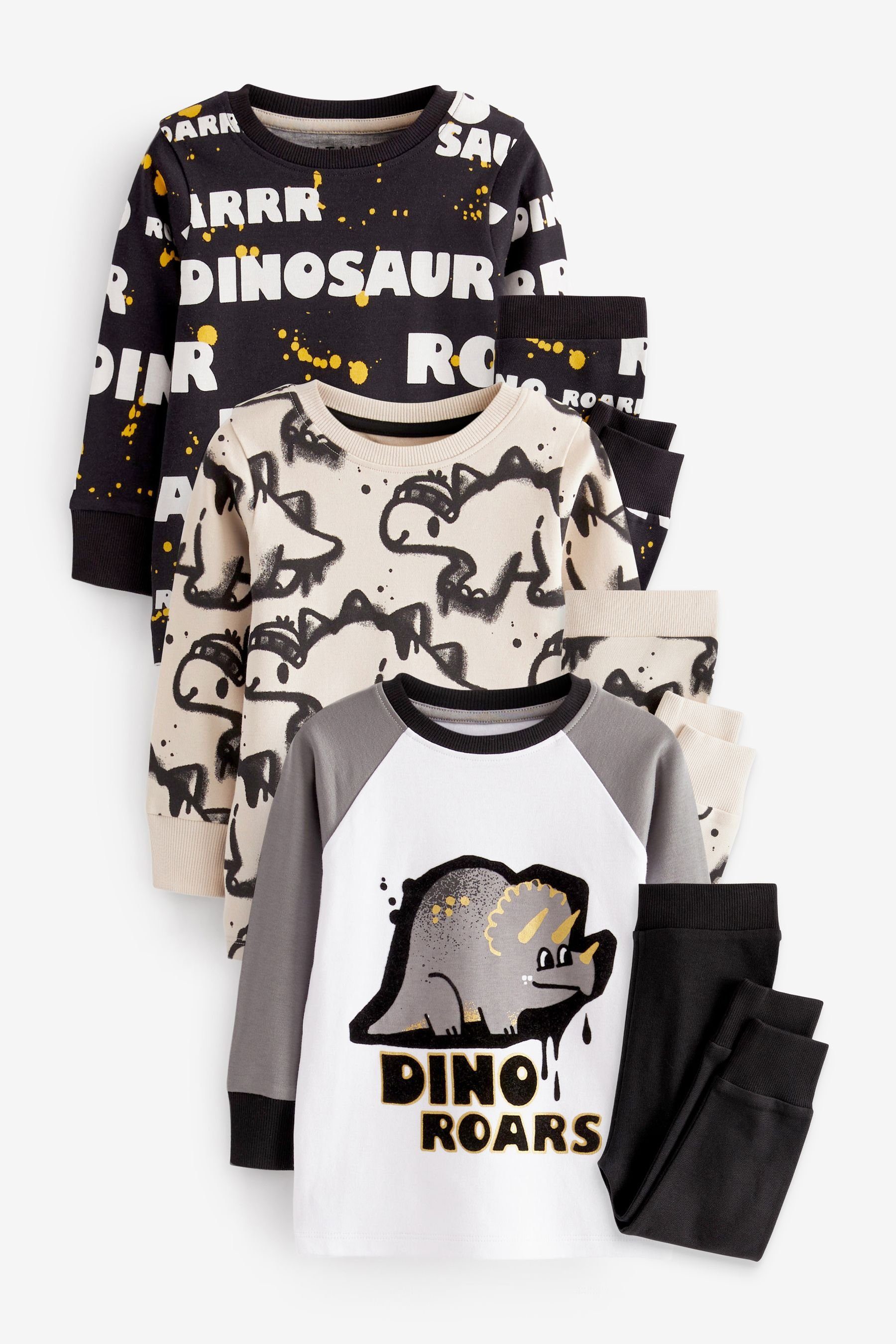 Pyjama tlg) Black/Gold 3er-Pack Next Dinosaur Snuggle Schlafanzüge (6