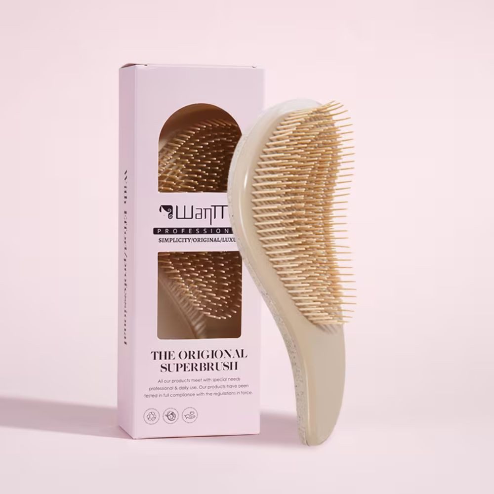 Montegoni Haarbürsten-Set Magic Entwirrbürste Beige Antistatik Paddle Haarbürste Nass Trocken, Einzelstück Paddle Bürste, Anti Statik, Air Cushion, flexible Borsten, langlebig