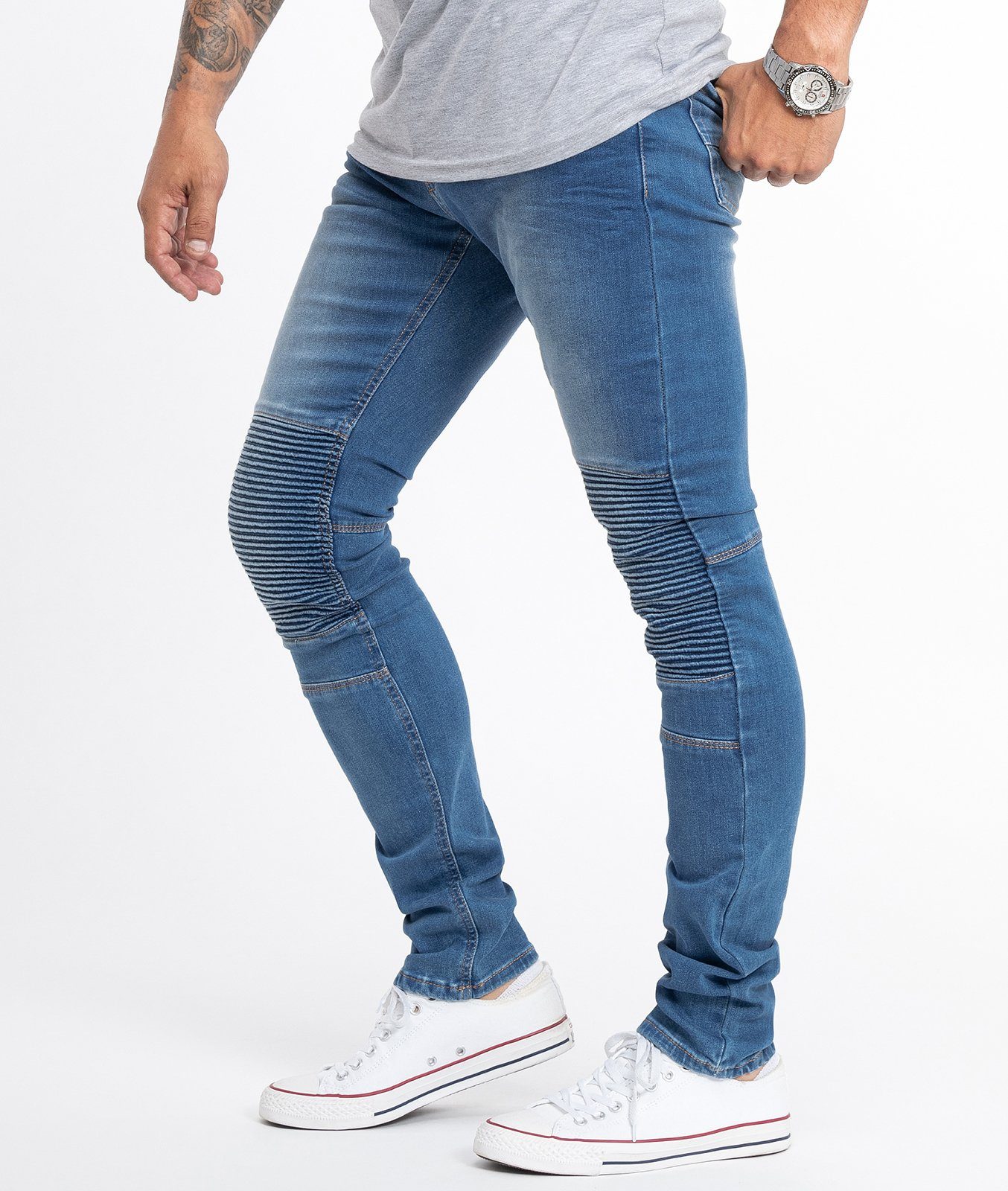 Herren Slim-fit-Jeans Blau Fit Rock Slim Biker-Style RC-2181 Jeans Creek