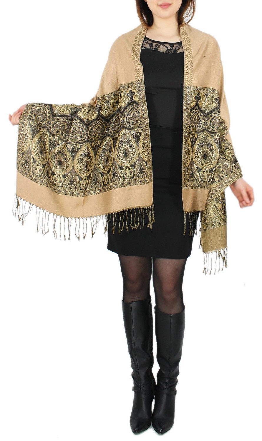 dy_mode Modeschal Elegante Damen Stola Schal Halstuch mit goldfarbenem Glan günstig online kaufen