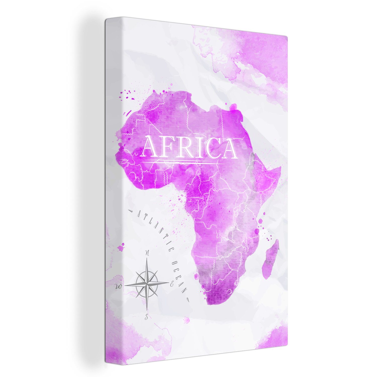 20x30 St), Weltkarte (1 Afrika, Leinwandbild cm Rosa Zackenaufhänger, inkl. OneMillionCanvasses® bespannt - Leinwandbild - fertig Gemälde,