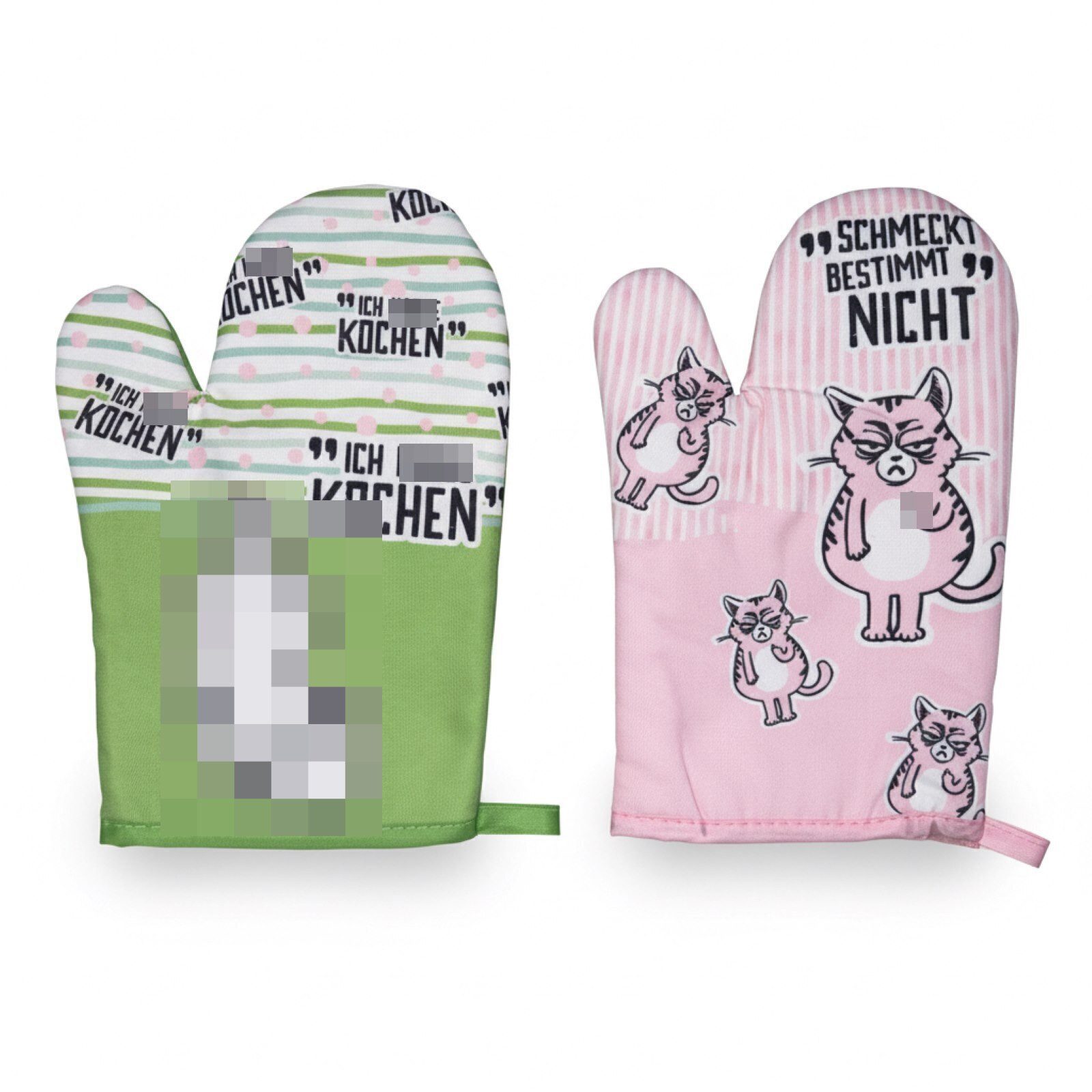 HAC24 Topflappen Ofenhandschuhe Topfhandschuhe Kochhandschuhe Backhandschuhe, (Set, 2-tlg), Miesekatze, Waschbar