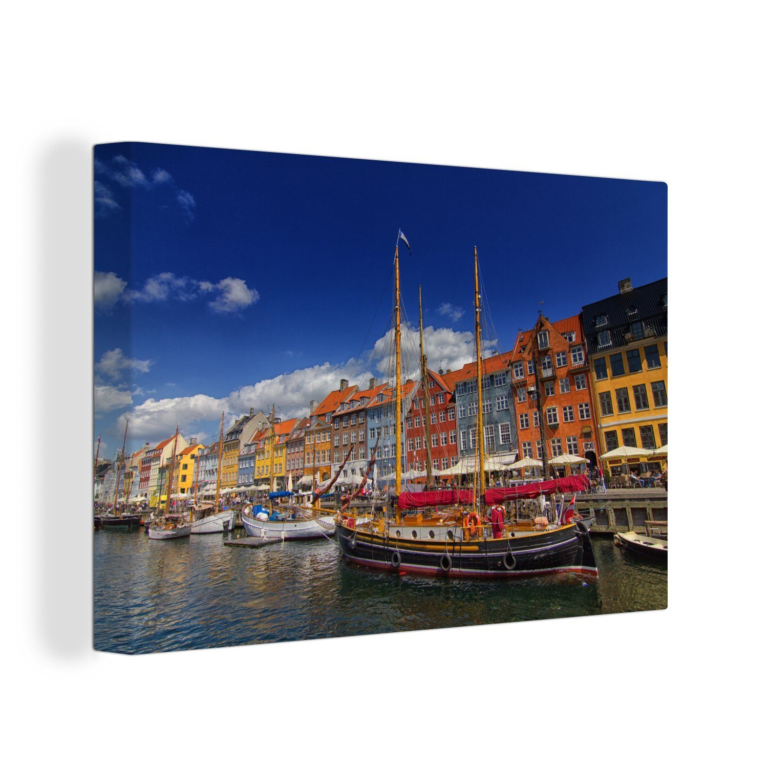 OneMillionCanvasses® Leinwandbild Bunte Häuser unter klarem Himmel in Nyhavn, (1 St), Wandbild Leinwandbilder, Aufhängefertig, Wanddeko, 30x20 cm | Leinwandbilder
