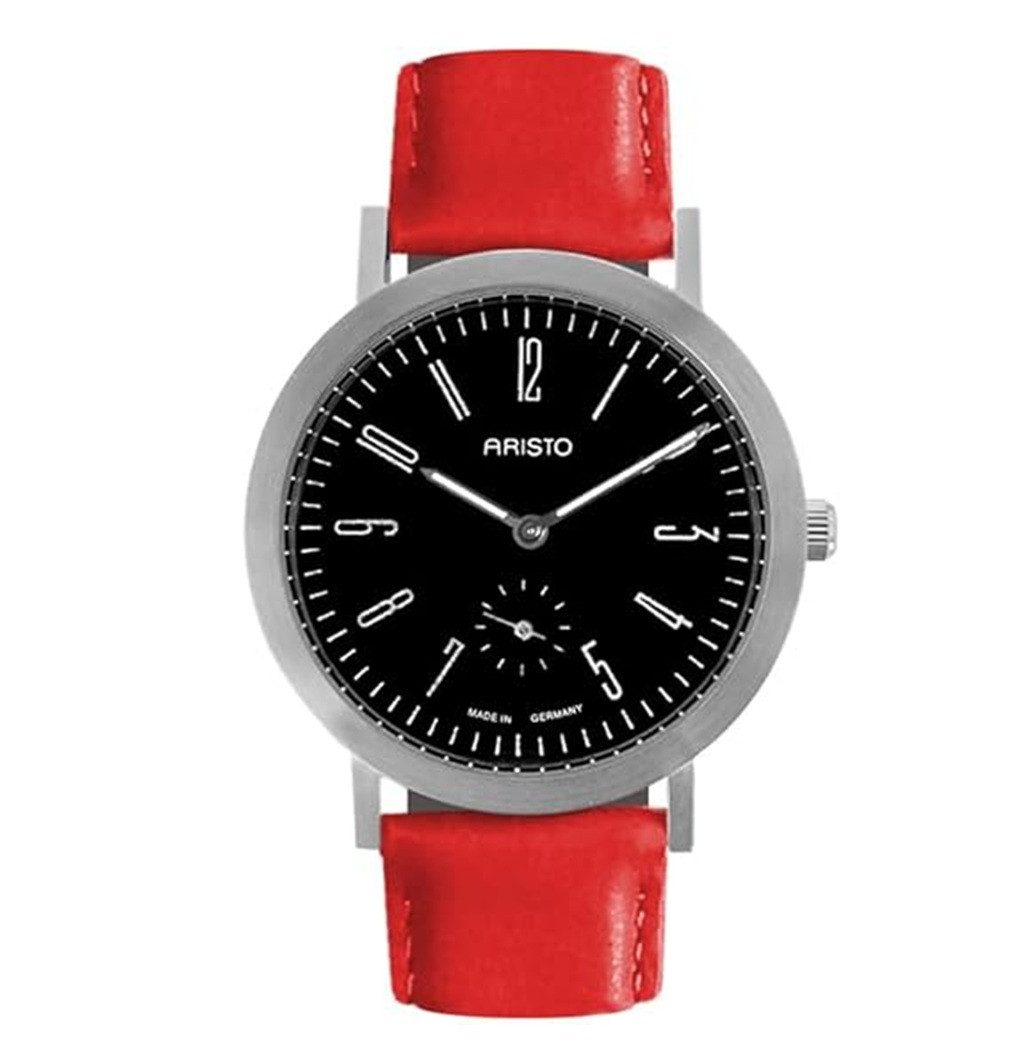 ARISTO Quarzuhr 3D11R, Damenquarzuhr - rotes Lederband und schwarzes Ziffernblatt, Modernes Design mit feiner technischer Raffinesse - Made in Germany