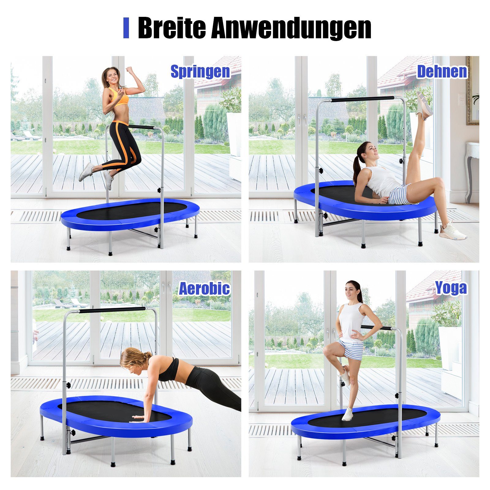 COSTWAY Kindertrampolin Gartentrampolin, mit höhenverstellbarm Haltegriff günstig online kaufen