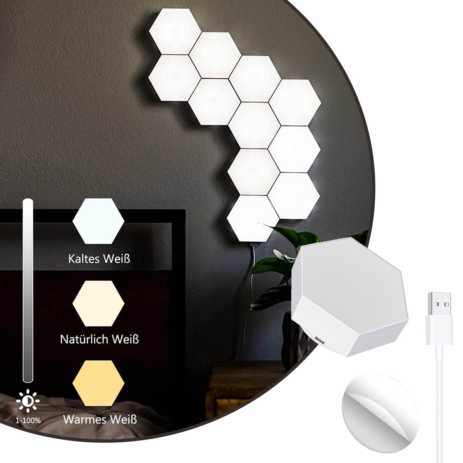 Jibenhome LED Dekolicht Sechseckige LED Wandleuchte Dimmbar Gaming Panel Hexagon Nachtlicht, 3 Farben,10 Stück, LED fest integriert, Wandlampe LED Dekolicht für Heimwerker,Geschenke,Spielzimmer
