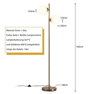 COSTWAY Stehlampe, LED wechselbar, 165 cm mit Fußschalter