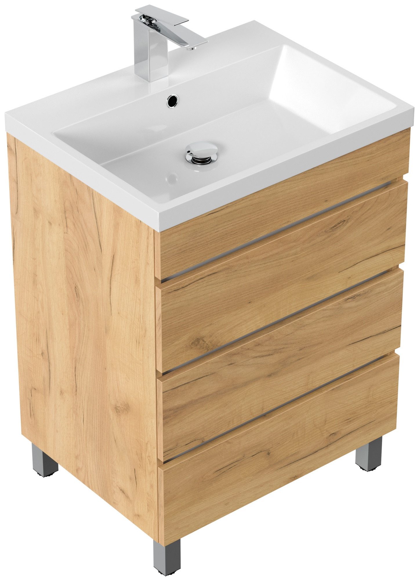 Magnolia Home Hängeschrank Stand Badmöbel Via 70 SoftClose eiche gold mit drei grifflosen Schubla