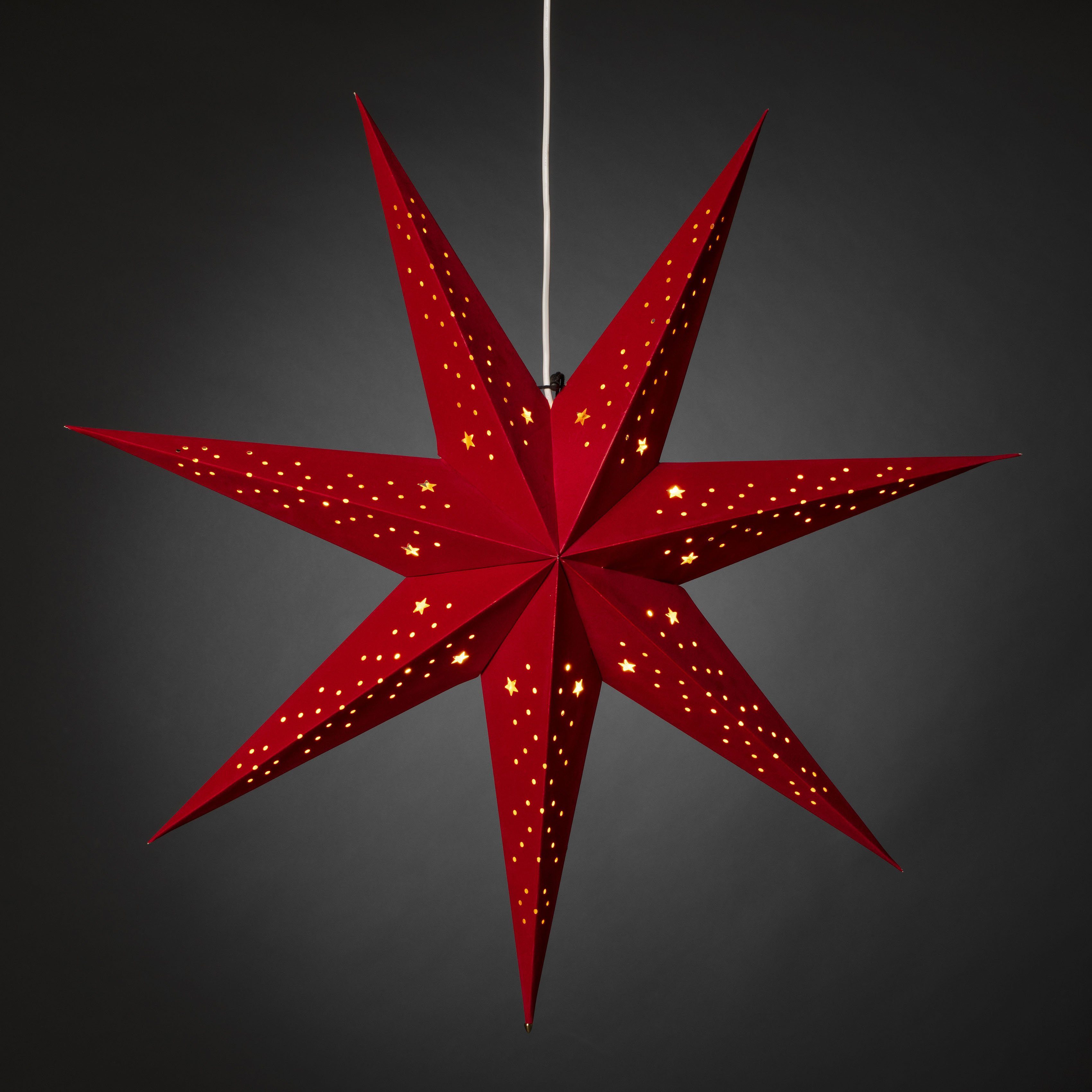 perforiert, Papierstern, Samt, mit LED KONSTSMIDE St., 7 1 Weihnachtsstern, Zacken Weihnachtsdeko rotem Stern Dekostern rot,