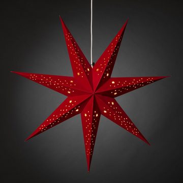 KONSTSMIDE Dekostern Weihnachtsstern, Weihnachtsdeko rot, 1 St., Papierstern, LED Stern mit rotem Samt, perforiert, 7 Zacken