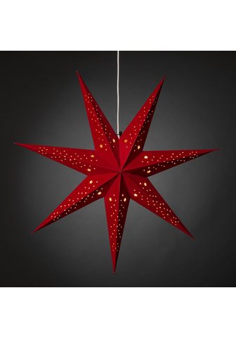 KONSTSMIDE Dekostern Weihnachtsstern Weihnachtsdeko raudona 1 St. Popierinė žvaigždė LED Žvaigždė su rotem aksomas perforiert 7 Zacken