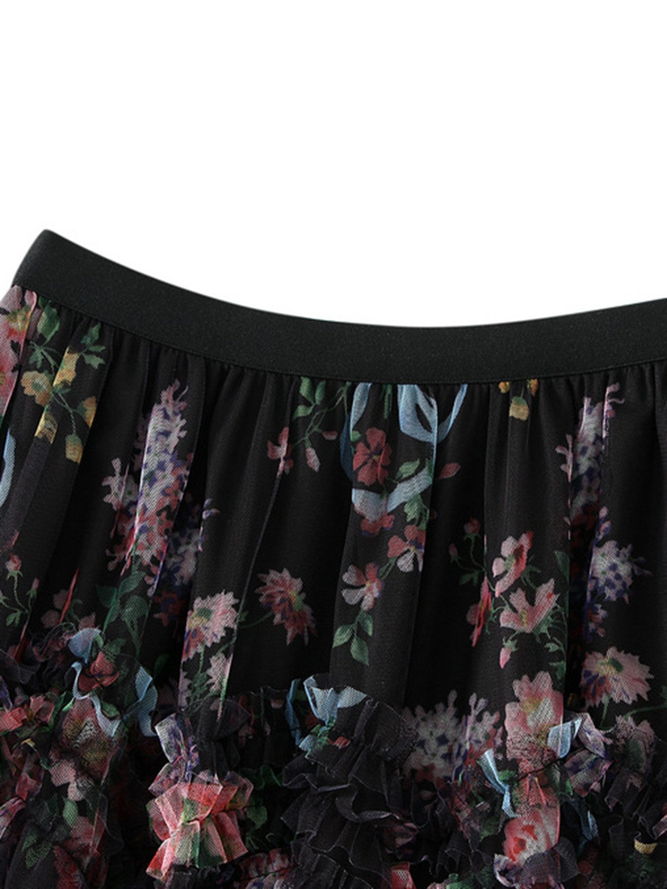 DEBAIJIA Meshrock Damen Elastischer mit Tüll Blumendruck hoher Taille Rock