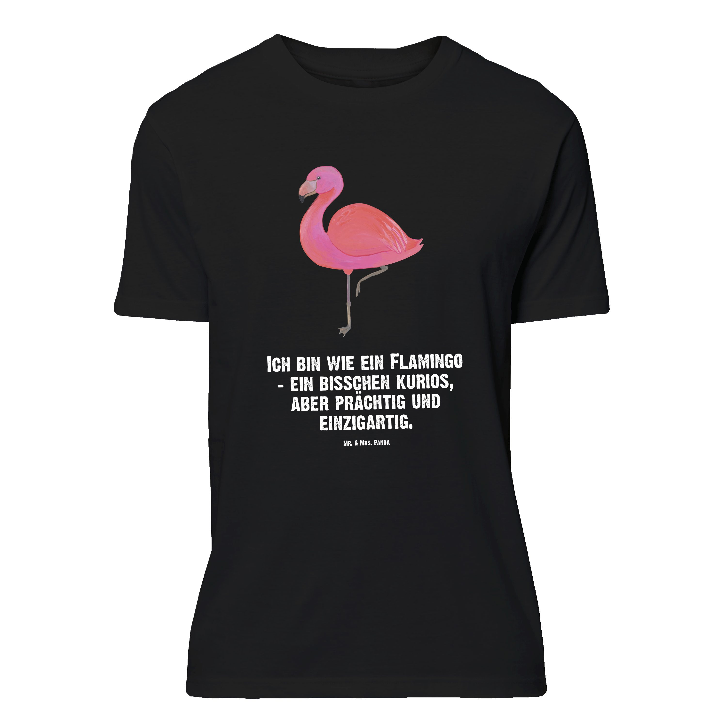 Mr. & Mrs. Panda T-Shirt Flamingo Classic, Größe M T-Shirt, Schwarz, Shirt, Freundin, Tshirt, (Packung) T-Shirt mit Spruch für Mich Rosa