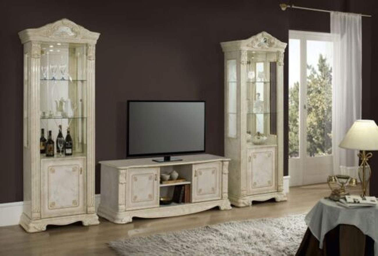 JVmoebel Wohnzimmer-Set, Wohnzimmer rtv Vitrine Anrichte Regal Luxus Wohn Zimmer tv Weiß sets Set 3tlg.