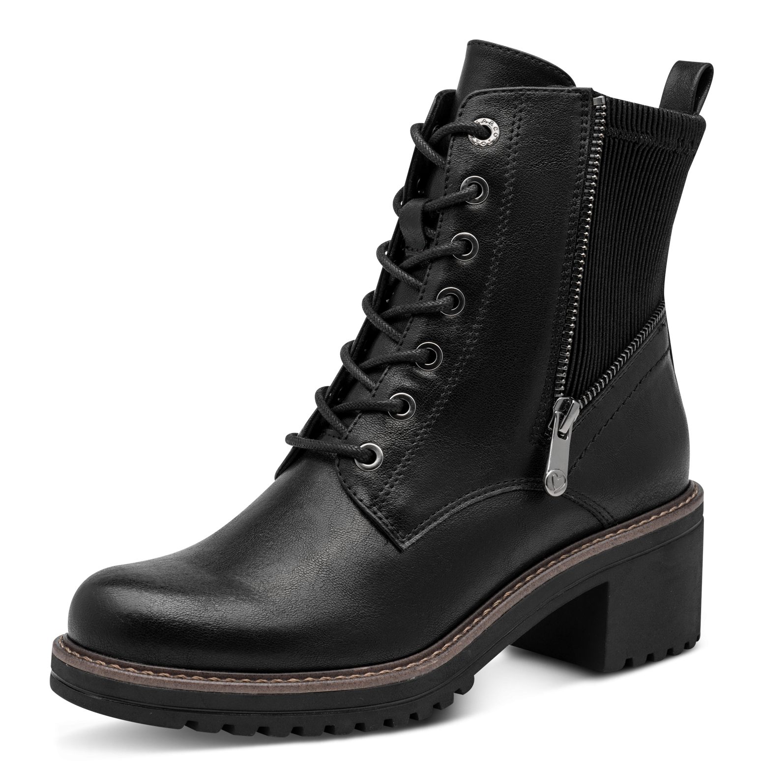MARCO TOZZI LUTTER Schnürstiefelette Blockabsatz, Ankle Boots mit Reißverschluss und Textil-Einsatz