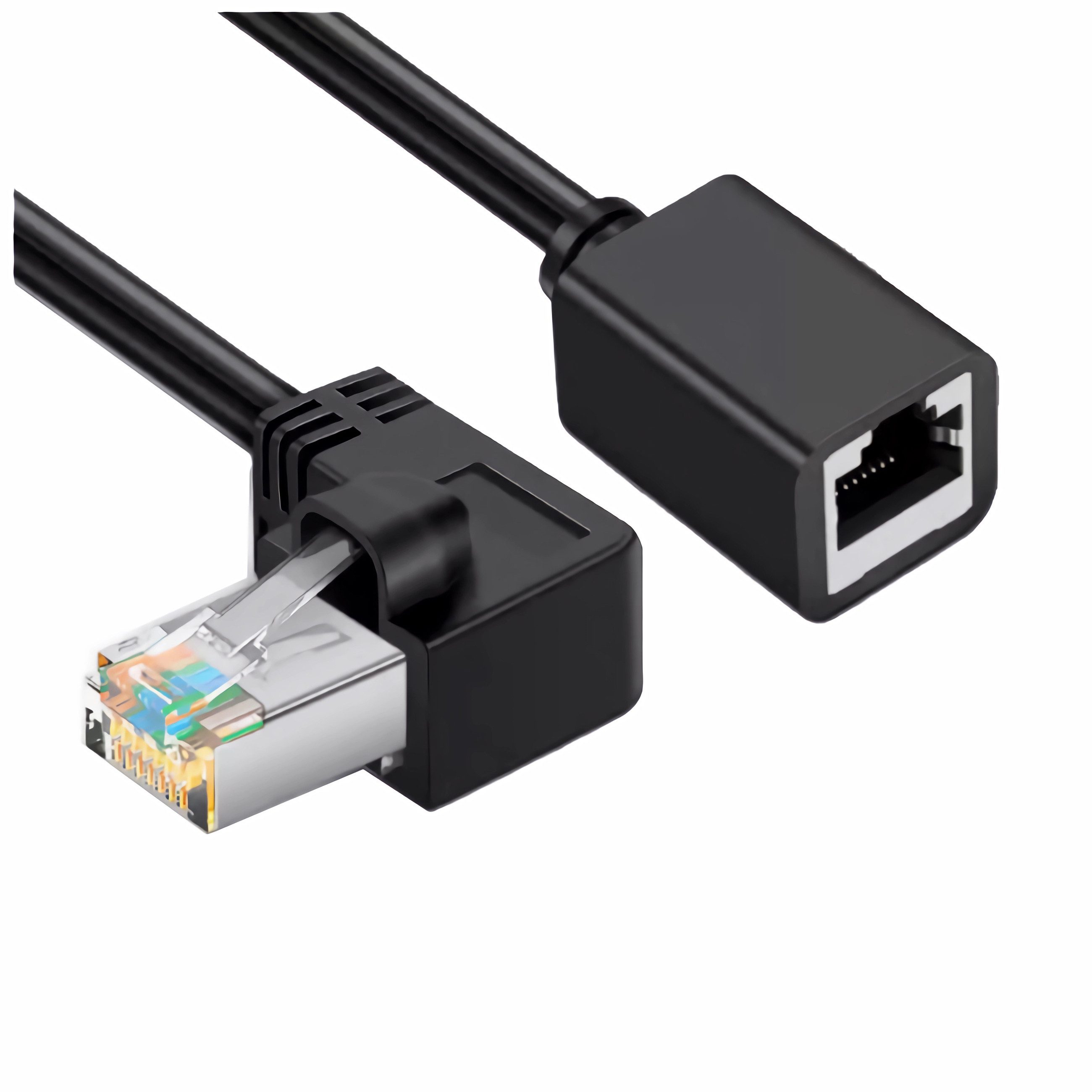 Bolwins K49 Netzwerkkabel Verlängerung Lan Kabel Verlängerung Ethernet rechts LAN-Kabel, RJ45 Stecker, rechts abgewinkelt, RJ45 Buchse (50 cm), Rechts abgewinkelter Stecker, platzsparendes Design