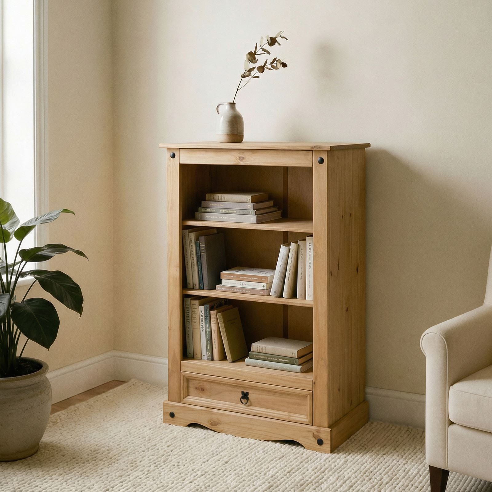 CARO-Möbel Bücherregal SALSA, Bücherregalaus mit 2 Alagen und Schublade aus Massivholz, Landhausstil