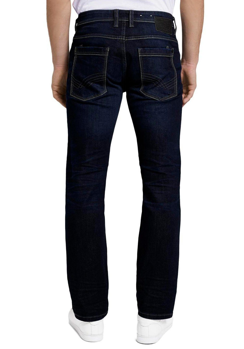 TOM wash MARVIN Logo-Print TAILOR mit kleinem dark Straight 5-Pocket-Jeans stone