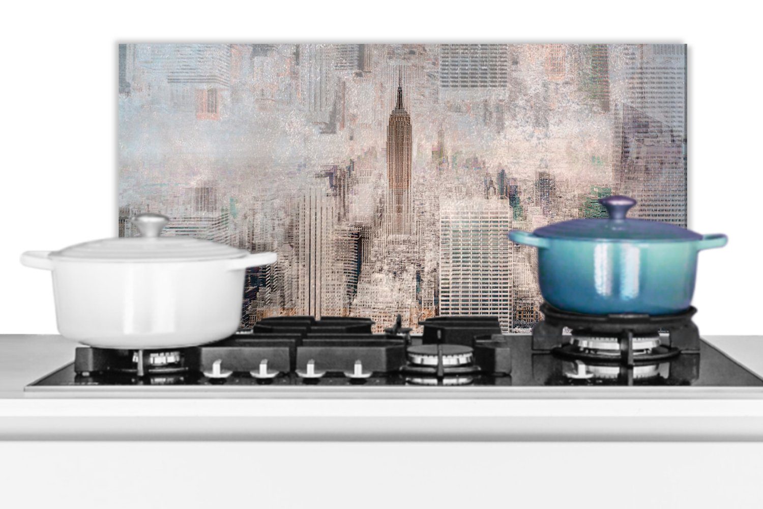 - - Küchen Küchenrückwand Wandschutz, - Skyline New für York gegen Bauwerke - MuchoWow (1-tlg), Stadt Schmutzflecken cm, Kunst, Fett und 60x30