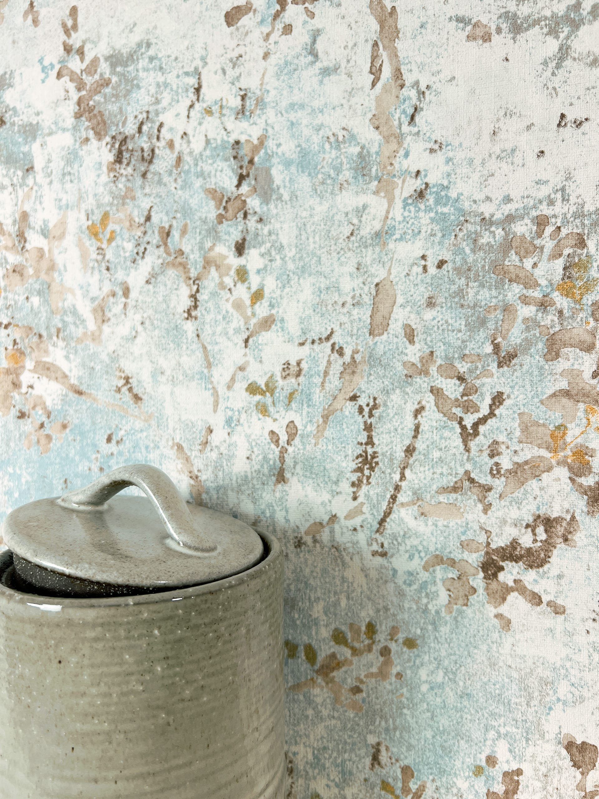 Newroom Vliestapete, Blau Tapete Floral Blätter - Vintage Blumentapete Grau günstig online kaufen