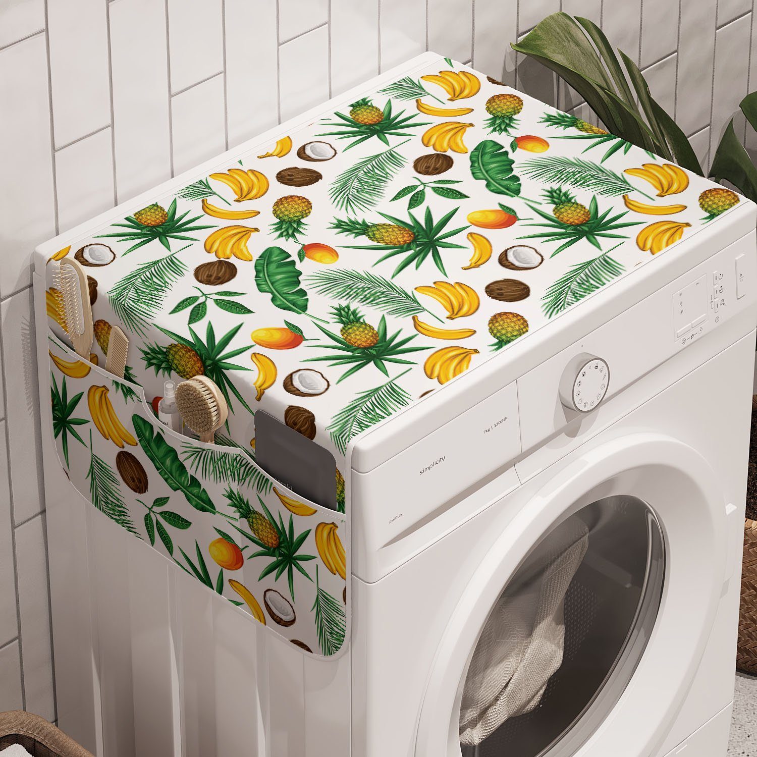 und Trockner, Ananas Bananenblatt Anti-Rutsch-Stoffabdeckung Waschmaschine Badorganizer für Abakuhaus Coconut
