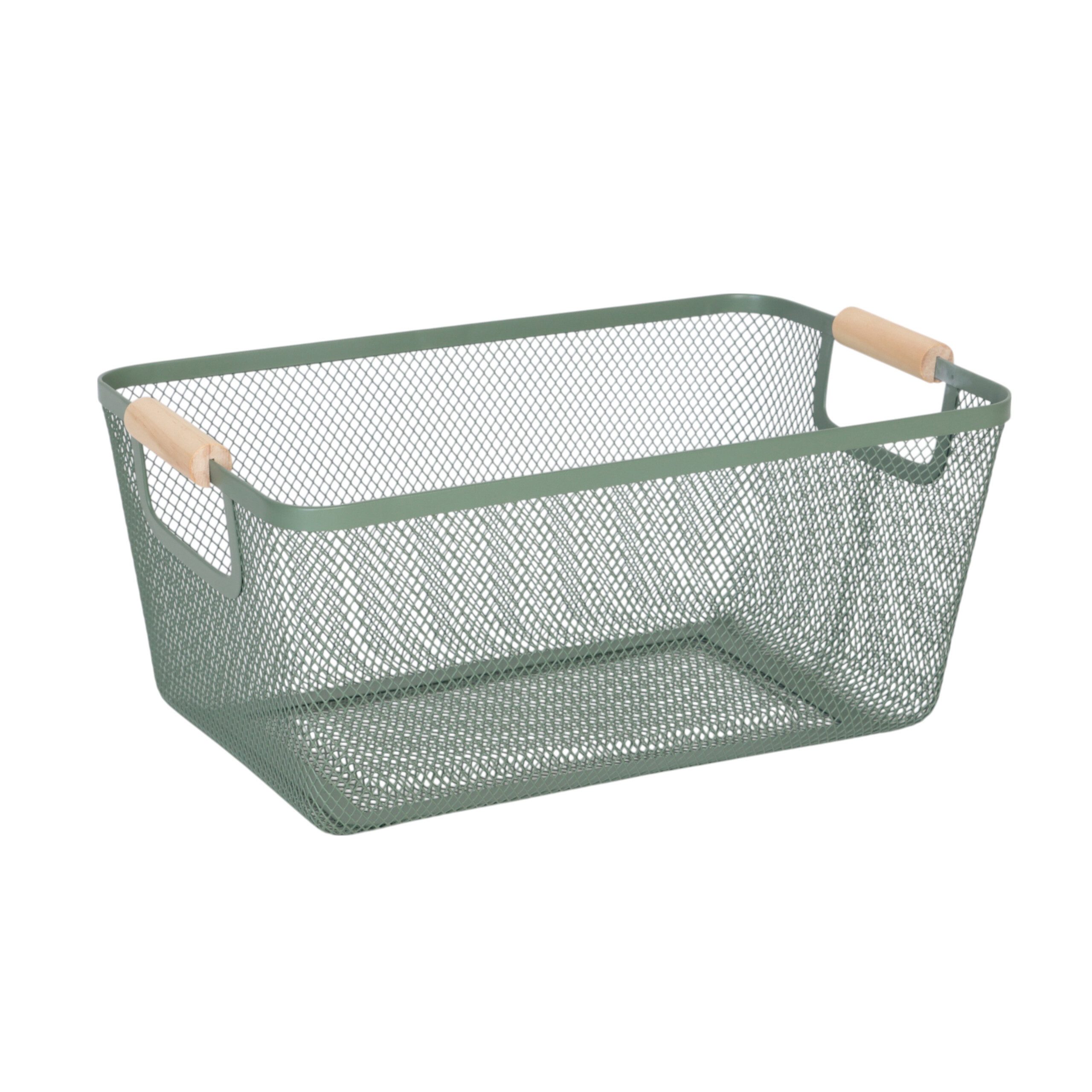 relaxdays Aufbewahrungskorb Drahtkorb mit Holzgriffen (1 St), Mint