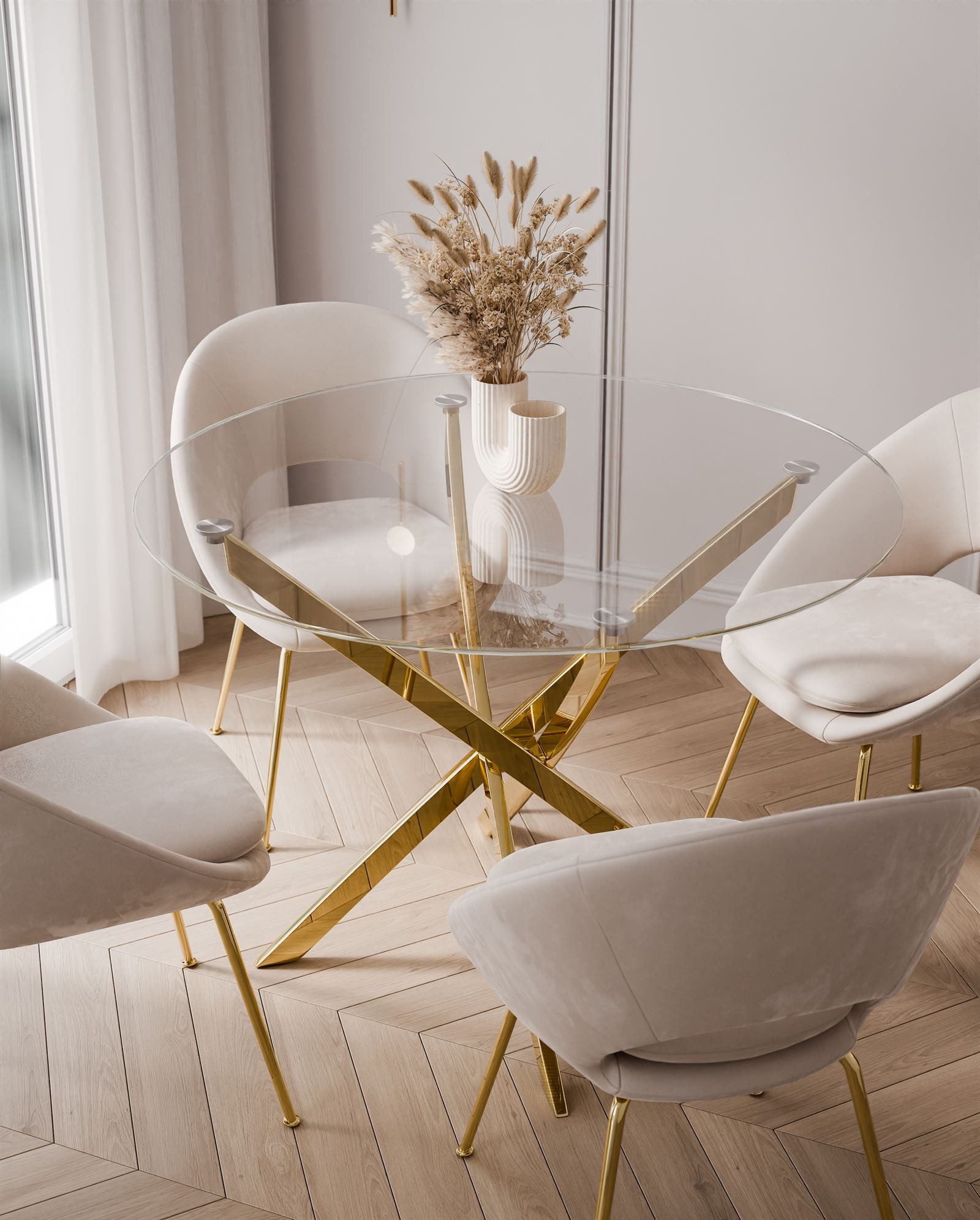 Lookway Esstisch BEIRA runde Platte, 90 cm aus Glas ohne Stühle (1 Tisch), Durchmesser: ø 90 cm