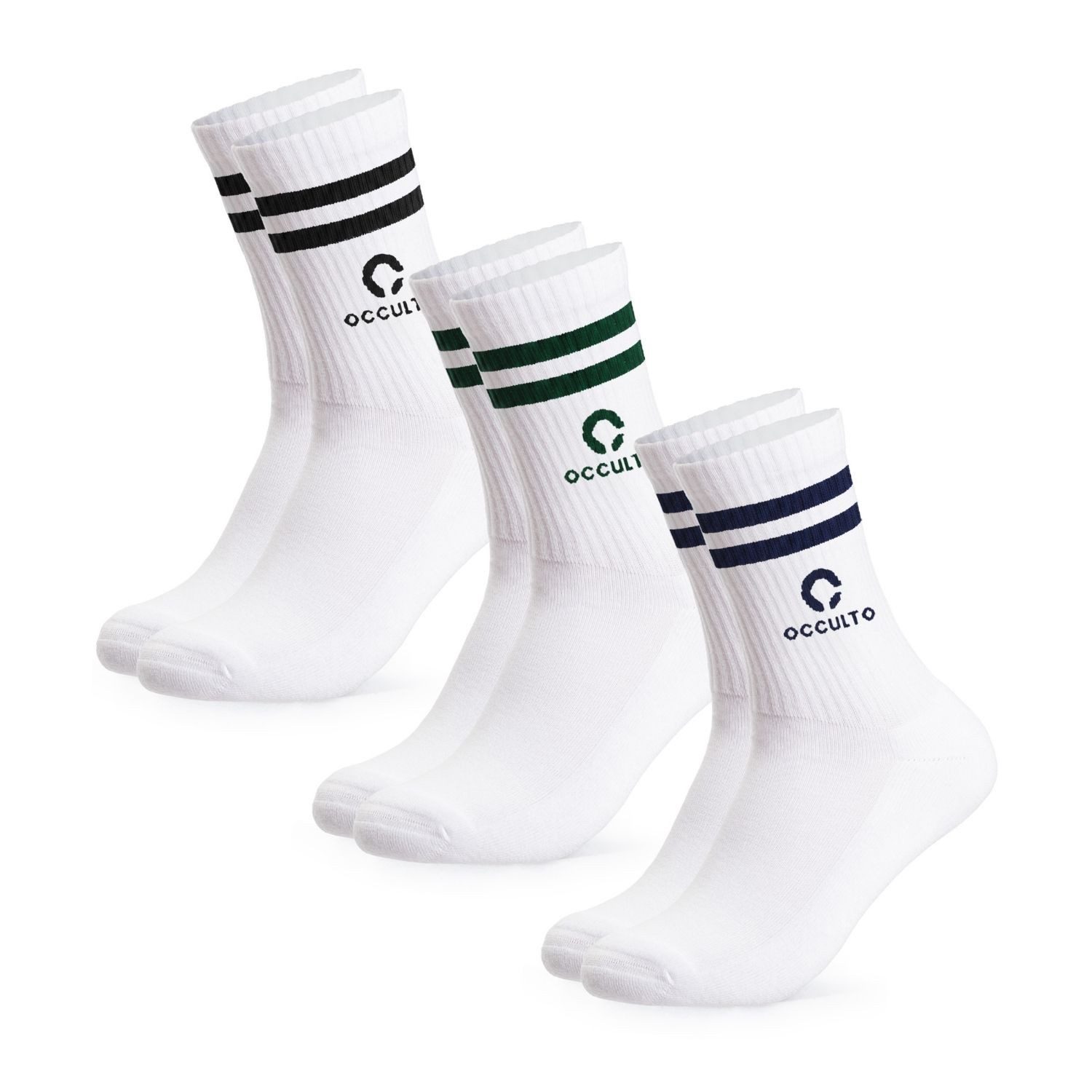 OCCULTO Sportsocken Damen & Herren Logo Tennissocken mit Streifen 3er Pack (Modell: Ray) (3-Paar)