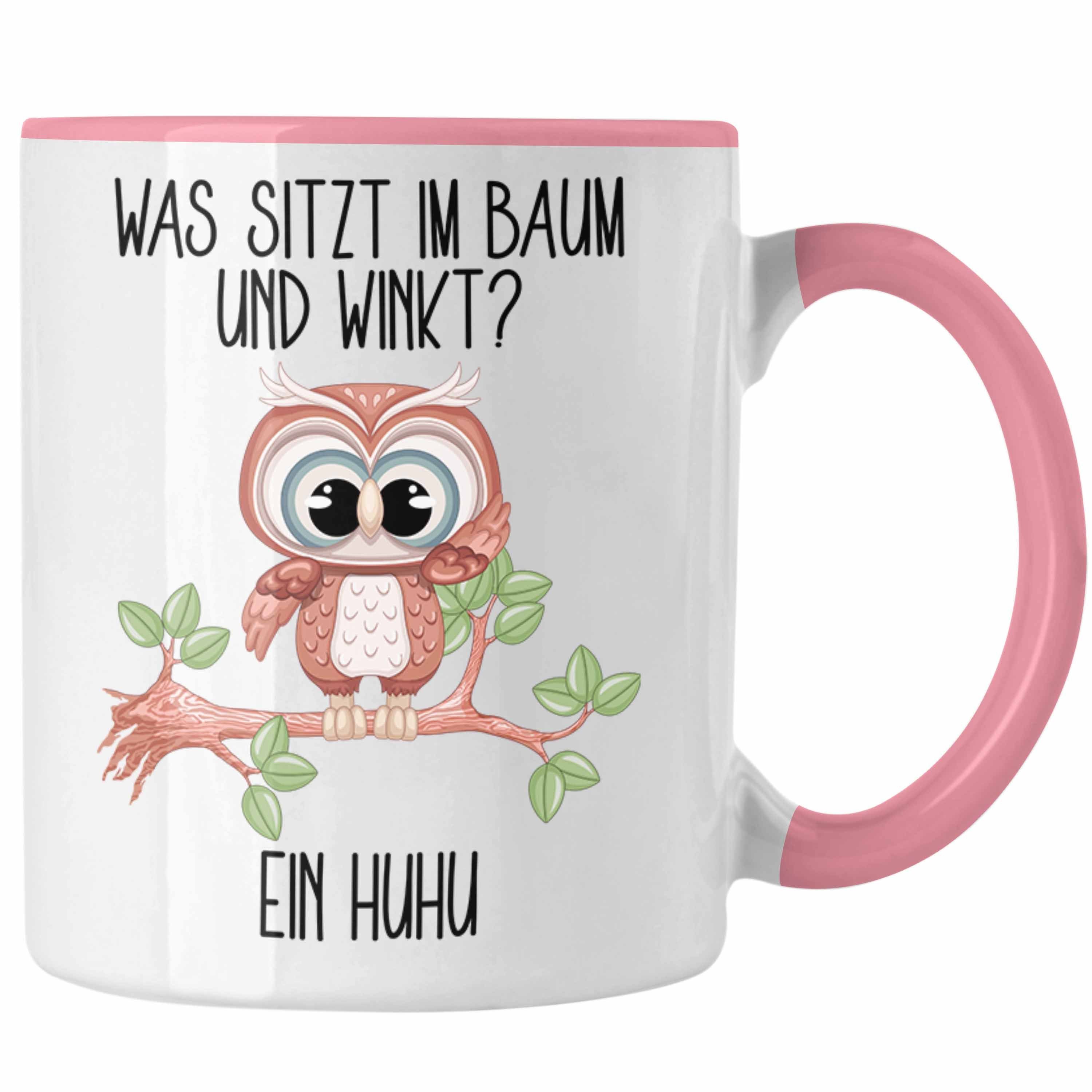 Trendation Tasse Eule Tasse Geschenk Uhu Tasse Lustiger Spruch Was Sitzt Im Baum Und Wi Rosa