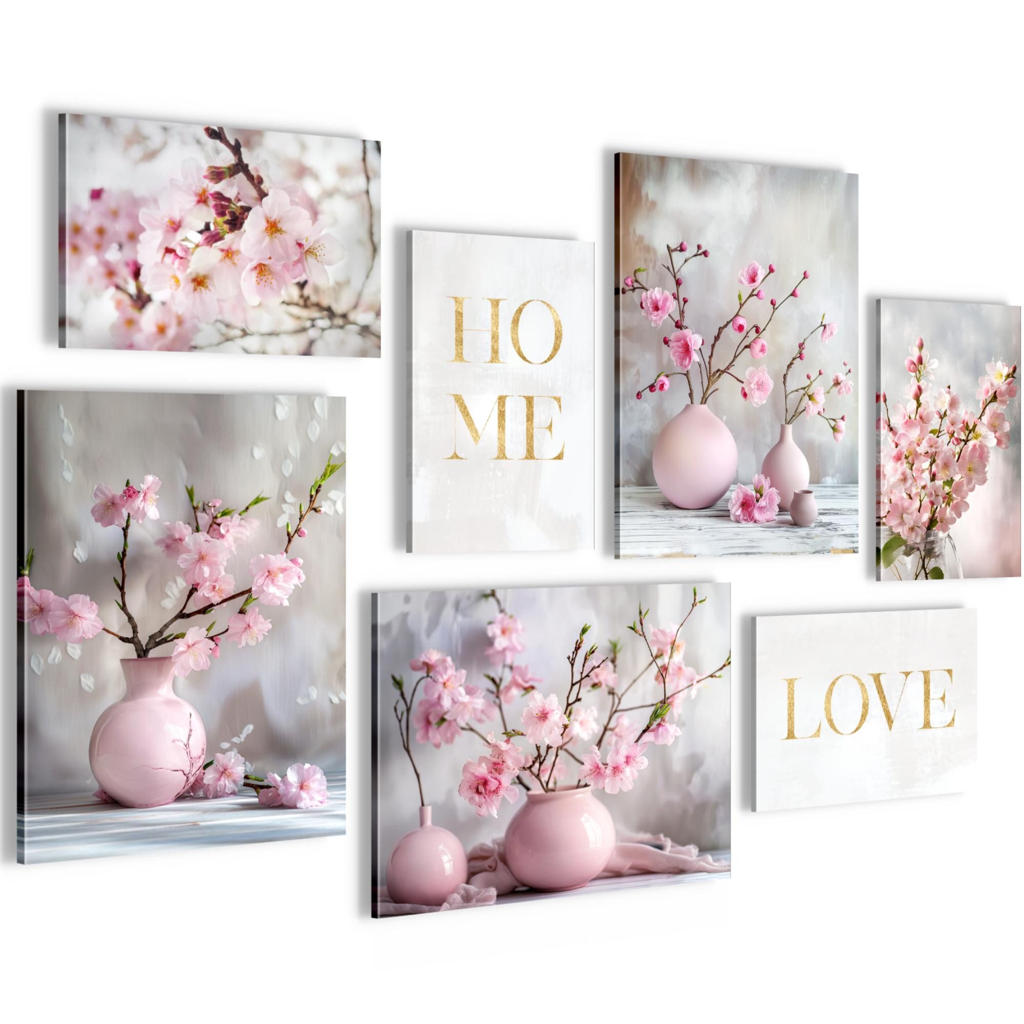 Novart Wandbild Blumen Sakura AUFHÄNGFERTIG Grau Rosa Schlafzimmer Flur N029871a, 110L x 73B cm