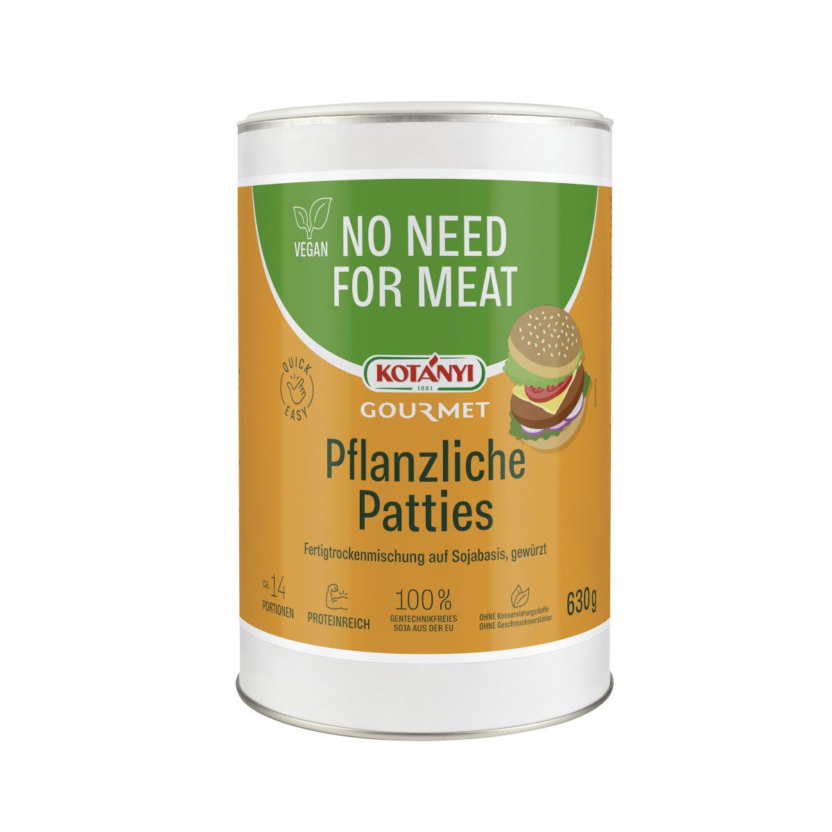 KOTANYI Gewürz, Kotanyi No need for meat Pflanzliche Patties Würzmischung 630g