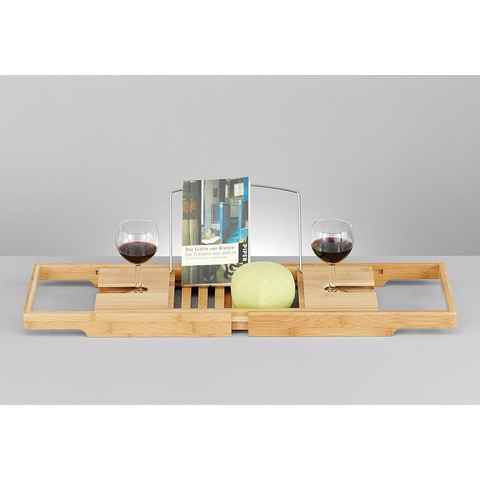Zeller Present Badewannenablage Bamboo, Bambus, mit Getränkehalterungen und Buchhalterung, ausziehbar