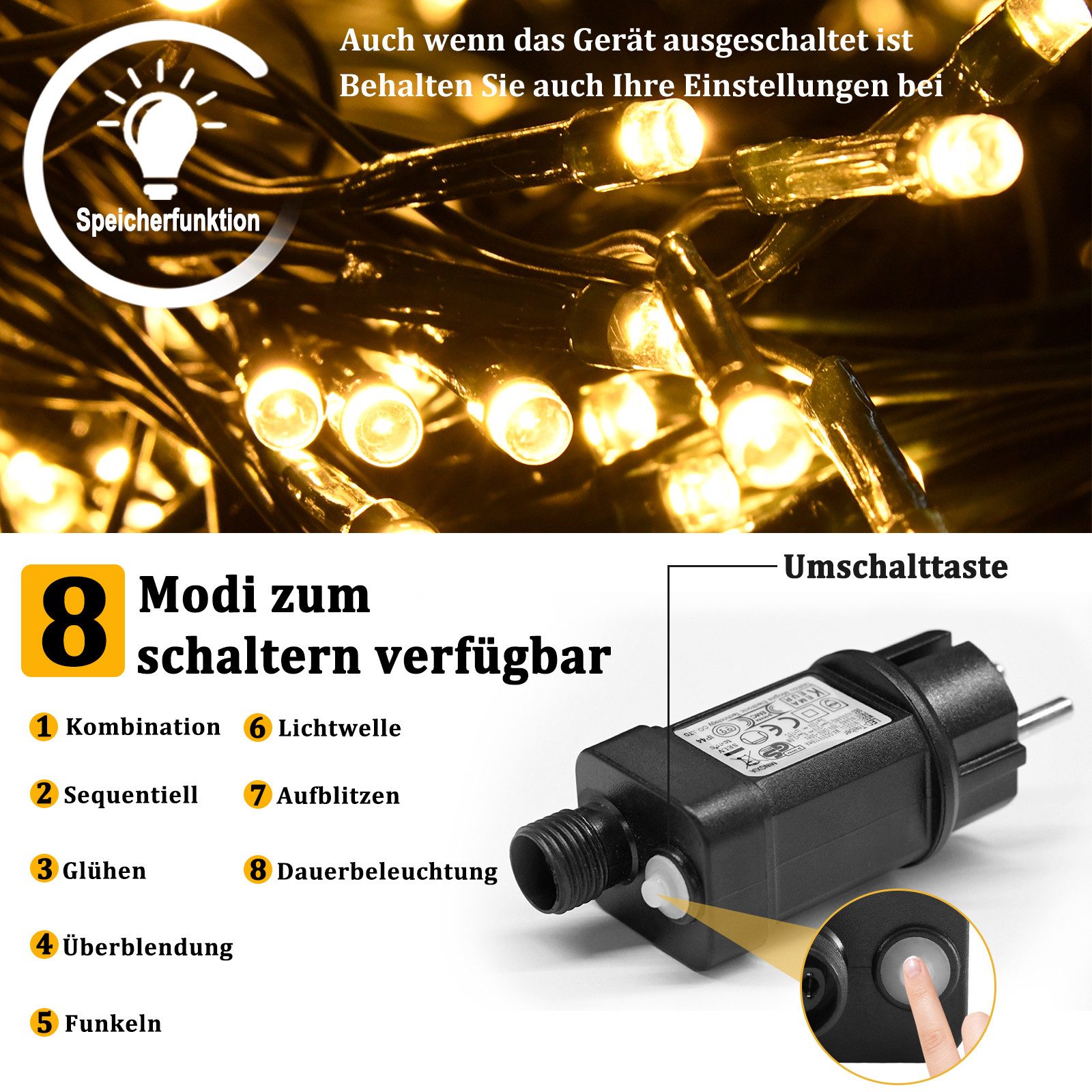 FIVMEN LED-Lichternetz LED-Lichterkette Weihnachtsdeko Weihnachten Netz, 8 Modi, Timer, Memory-Funktion