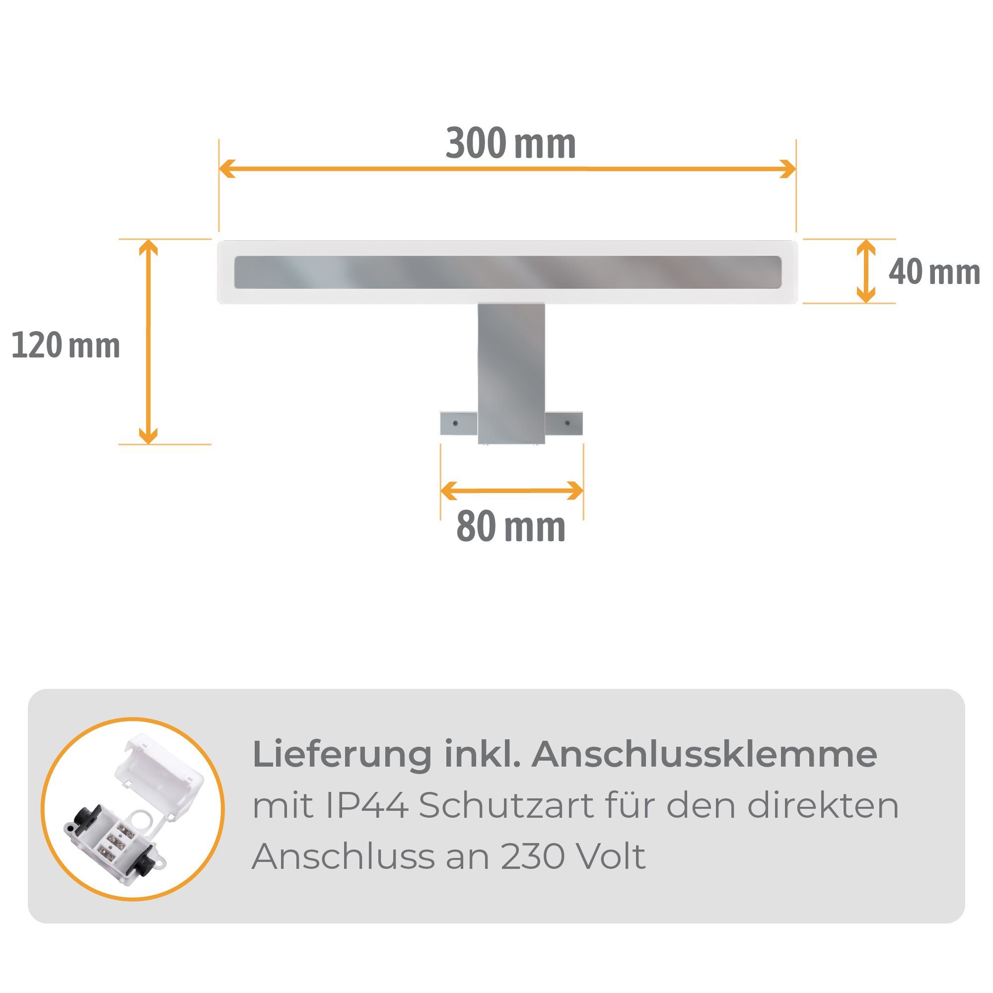 chrom, Design Bad IP44 30cm 8W LED Warmweiß SSC-LUXon 3-in-1 LED warmweiss LINA Spiegelleuchte Bilderleuchte