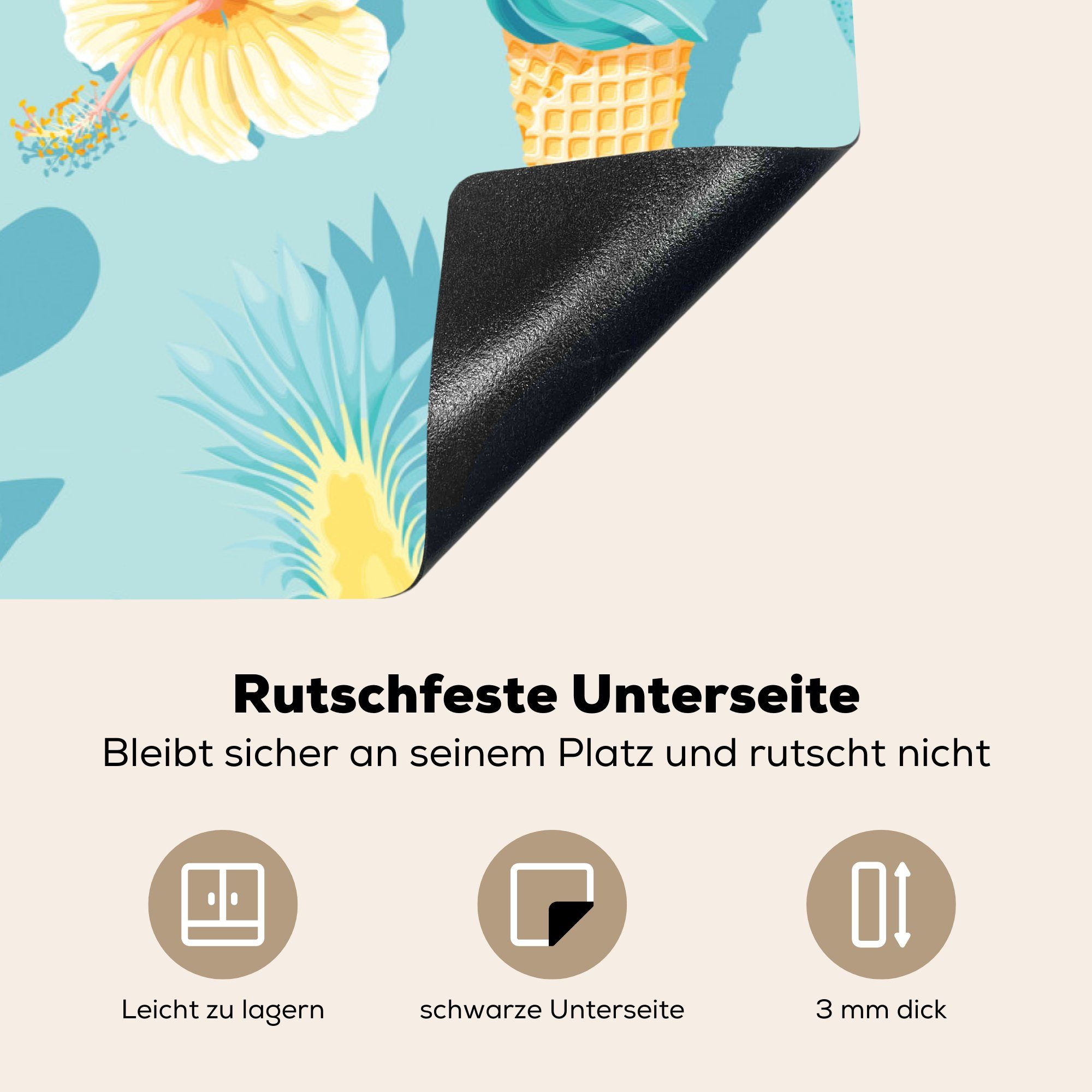 MuchoWow Herdblende-/Abdeckplatte Sommer cm, Blumen Induktionskochfeld - Ceranfeldabdeckung - die Vinyl, 81x52 tlg), - (1 Obst küche, für Blau, Schutz