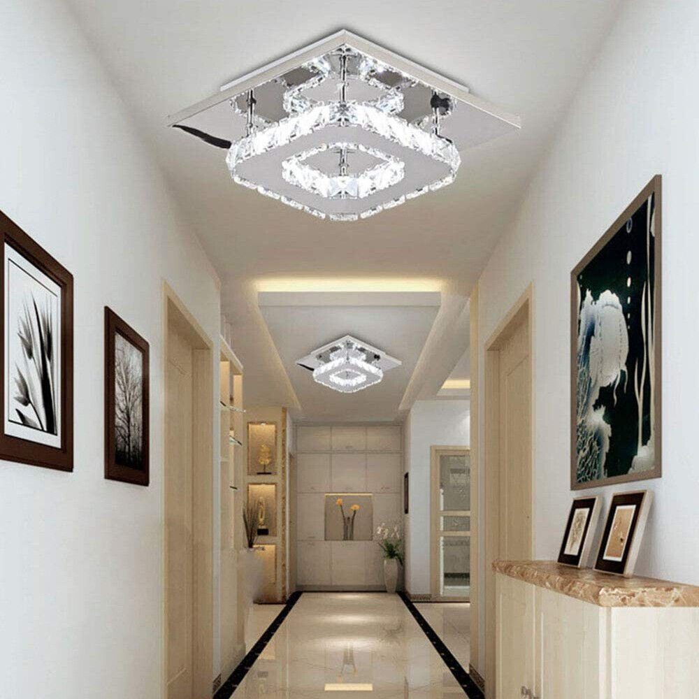 WILGOON Deckenleuchte Moderne 9K Kristall Edelstahl 12W Deckenlampen, Unterputz Lamp, LED fest integriert, kaltweiße, Warmweiß, 20x20x10cm, Für Wohnzimmer Flur Badezimmerlampe