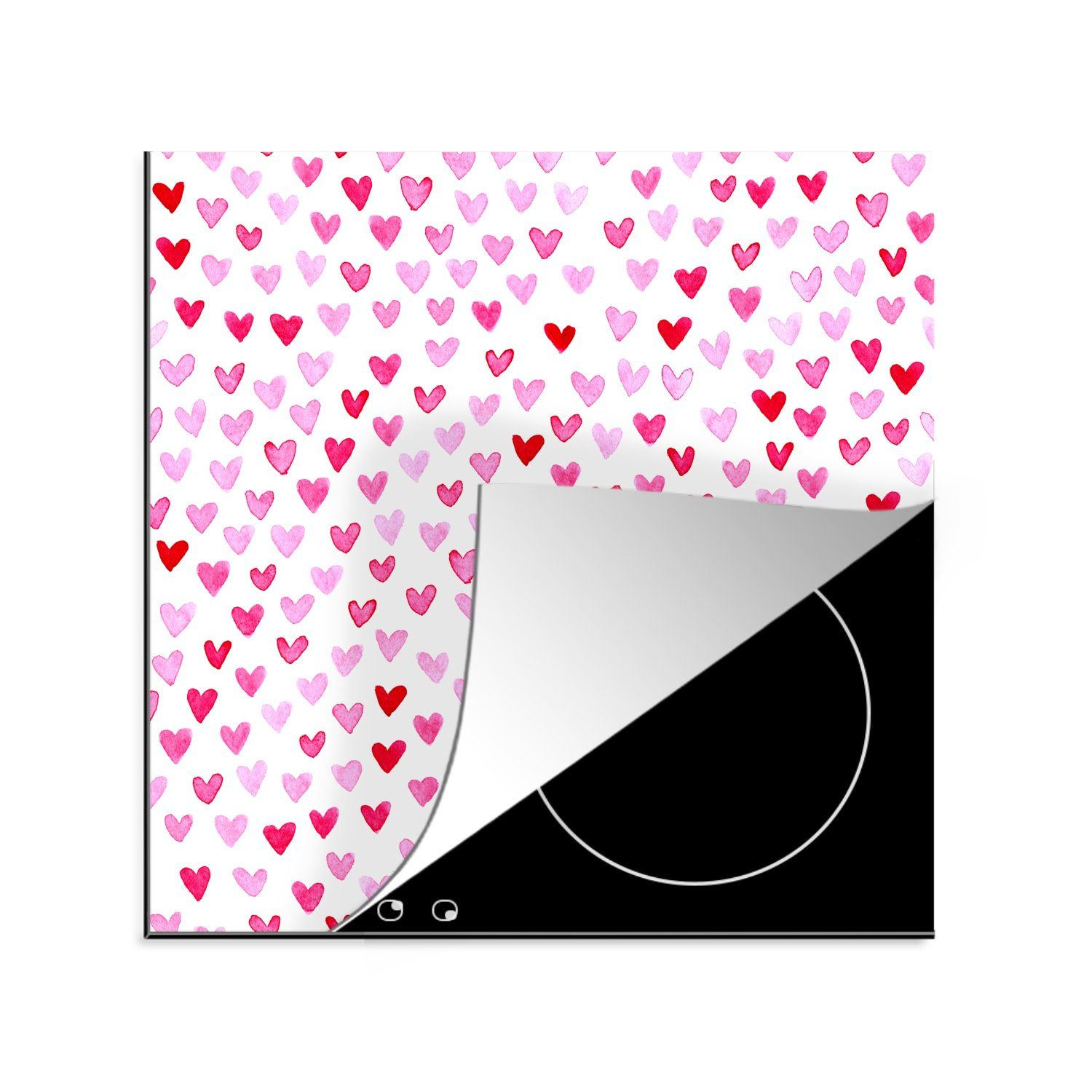MuchoWow Herdblende-/Abdeckplatte Eine Illustration einer Karte zum Valentinstag mit Herzen, Vinyl, (1 tlg), 78x78 cm, Ceranfeldabdeckung, Arbeitsplatte für küche