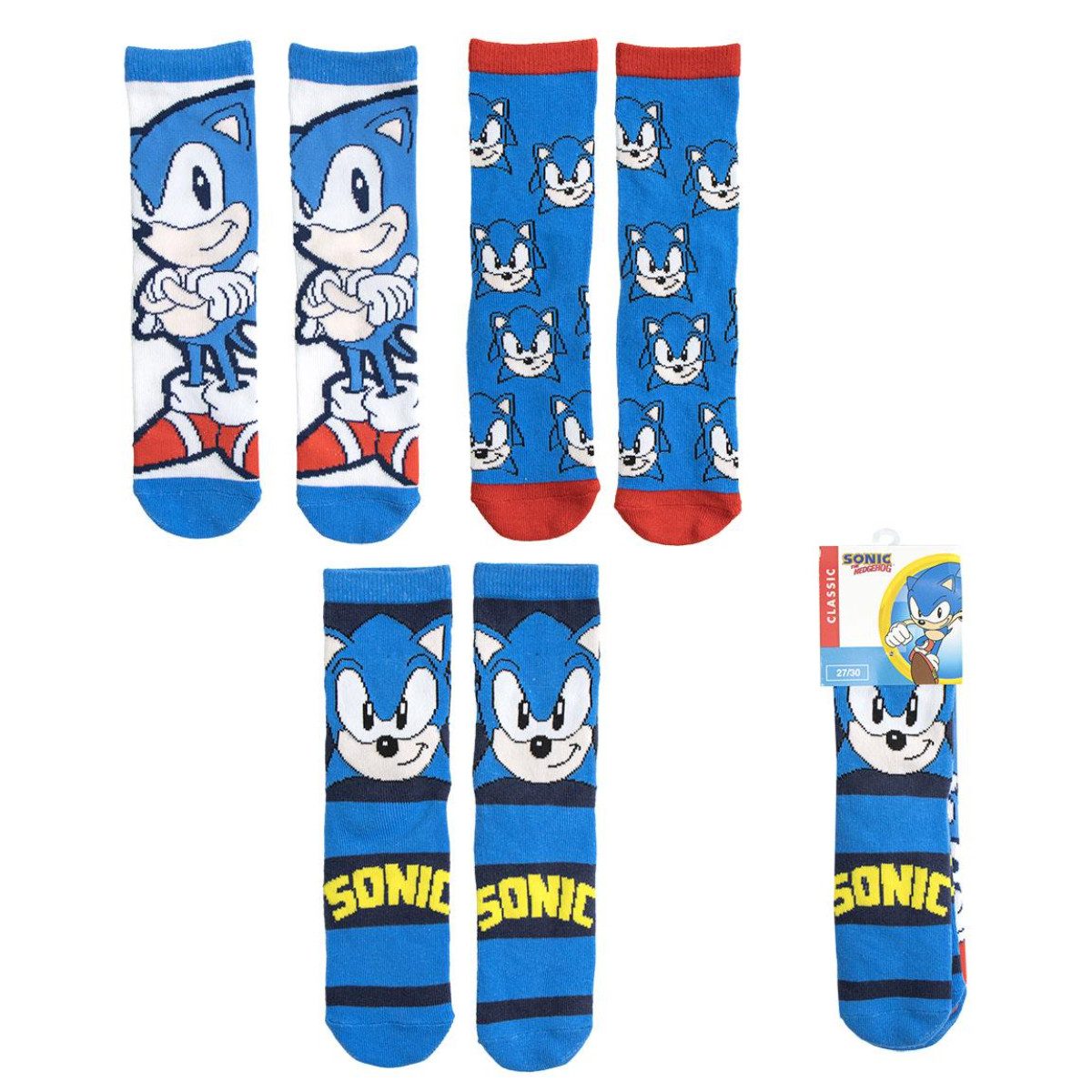 Cerda Socken Sonic the Hedgehog Kinder Socken Set 3 Paar bequem Baumwoll-Mix