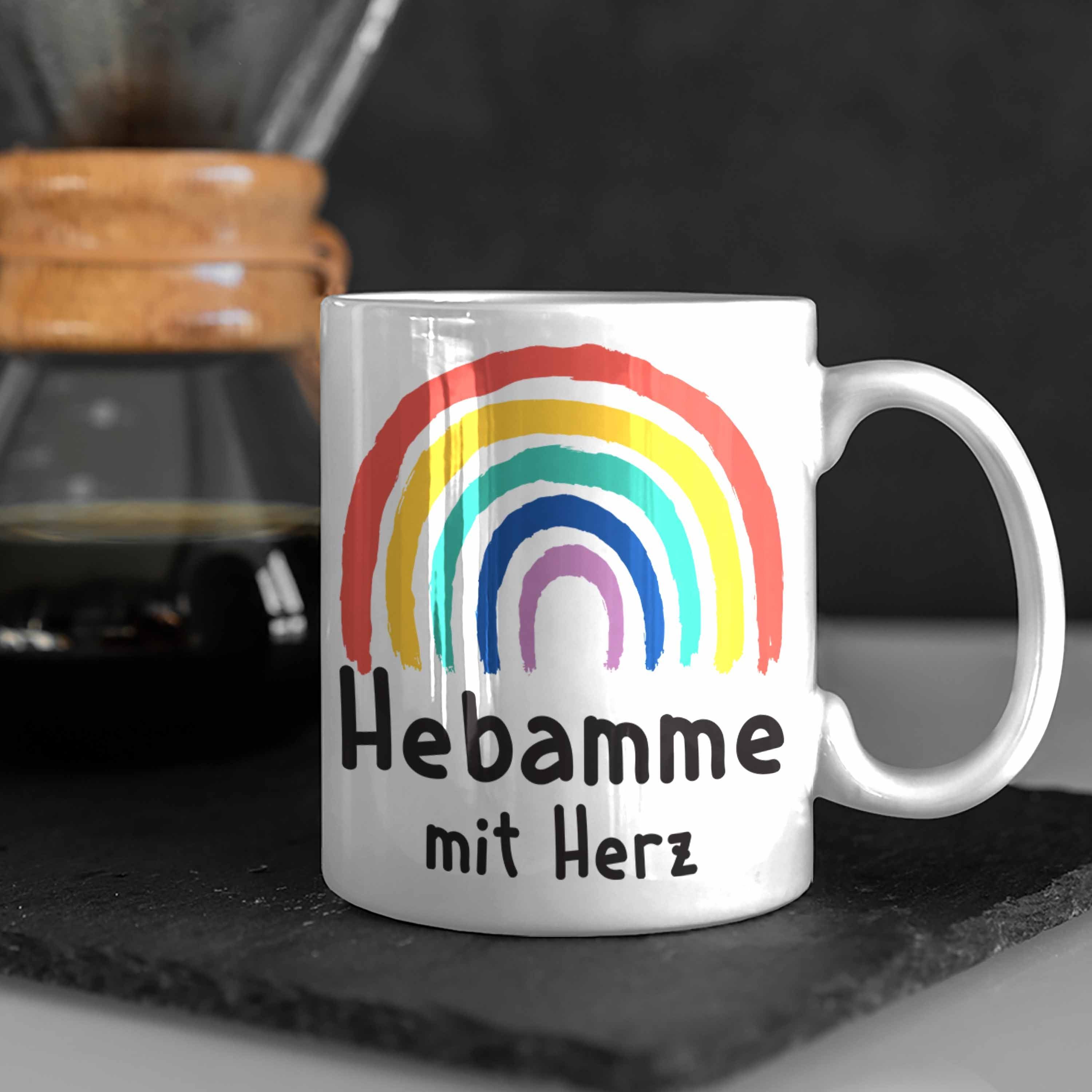 Trendation Tasse Trendation - Hebamme Spruch mit mit Herz Dankeschön Hebamme Weiss Tasse Geschenke Geschenk Kaffeetasse