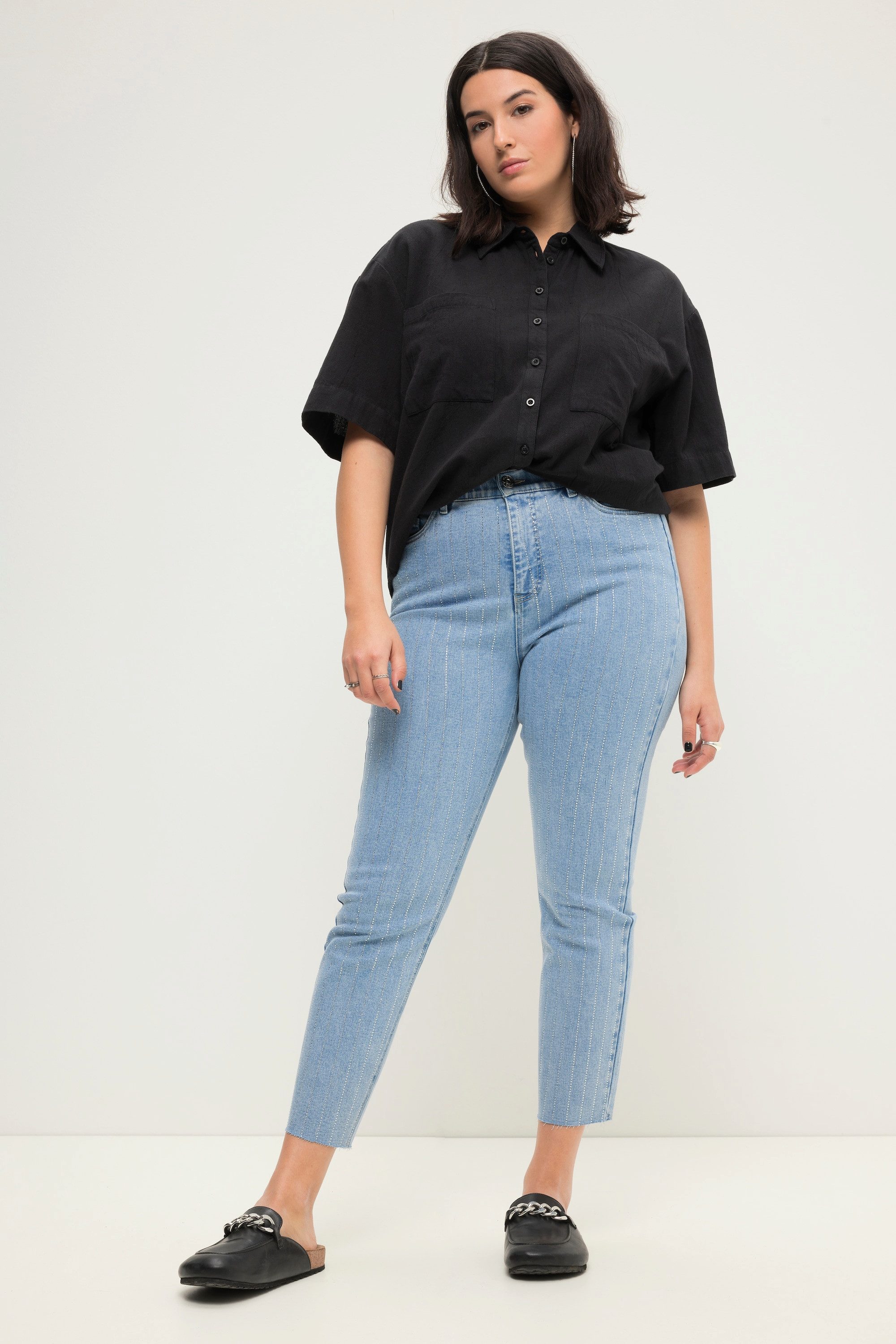 Studio Untold Funktionshose Mom-Jeans HighWaist Glitzerstreifen günstig online kaufen