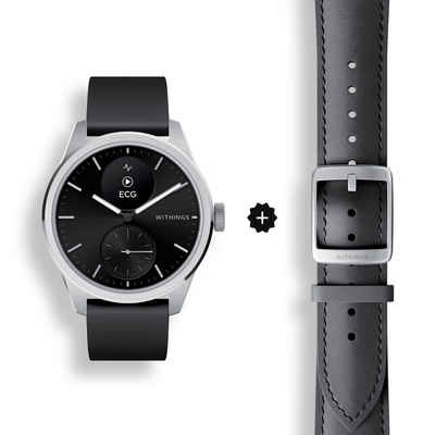 Withings HWA10 Bundle ScanWatch 2 + schwarzes Lederarmband Smartwatch Set, Aktivitätstracking Zyklustracking Herzfrequenz