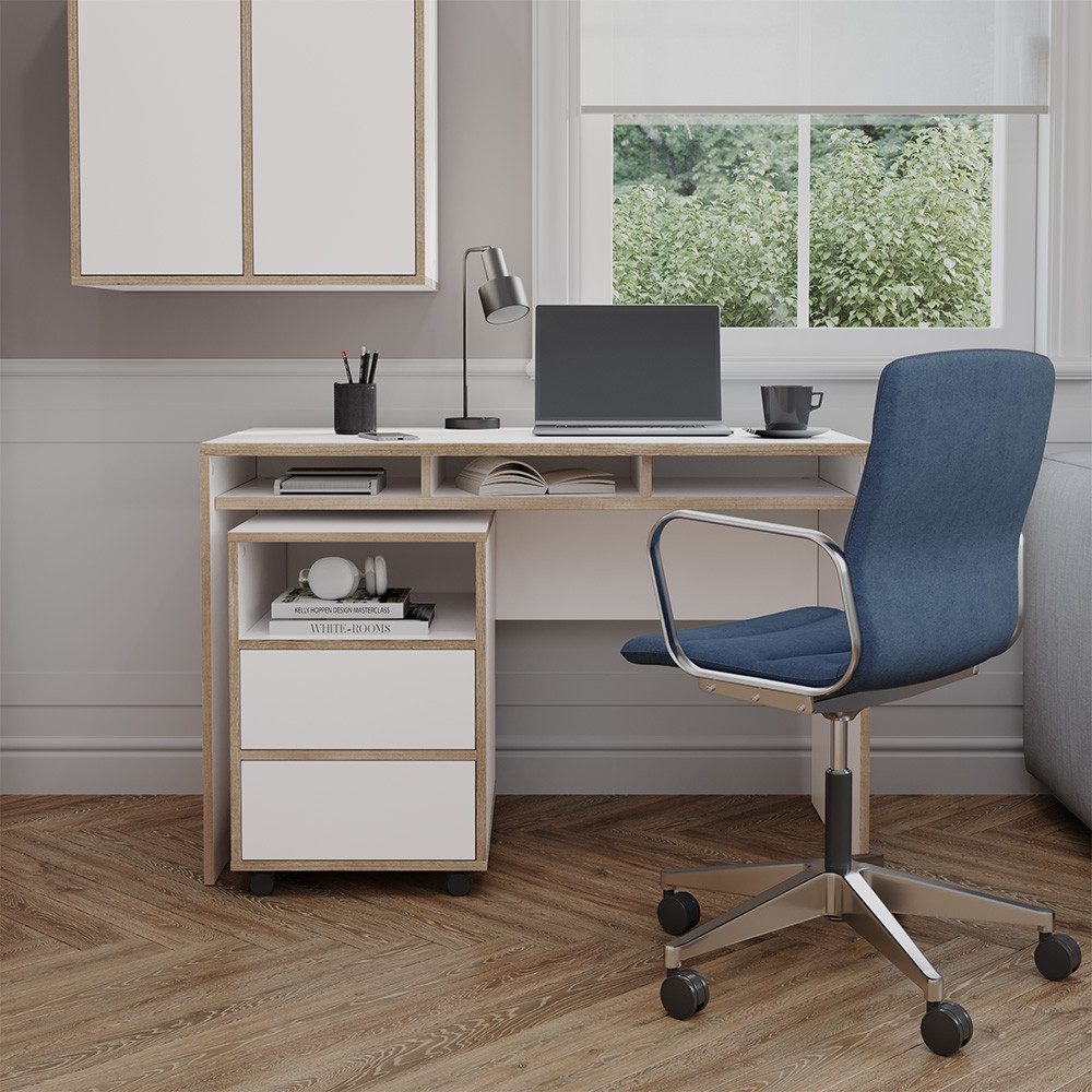 Vicco Schreibtisch Tetrix, Weiß/Nordik, 112 x 55 cm mit 3 Fächern (1-St)