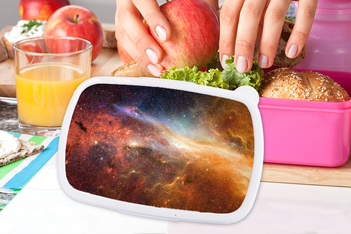MuchoWow Lunchbox Weltraum für - rosa Brotbox Erwachsene, Sterne (2-tlg), Mädchen, - Kunststoff, Snackbox, Brotdose Kunststoff Farben, Kinder